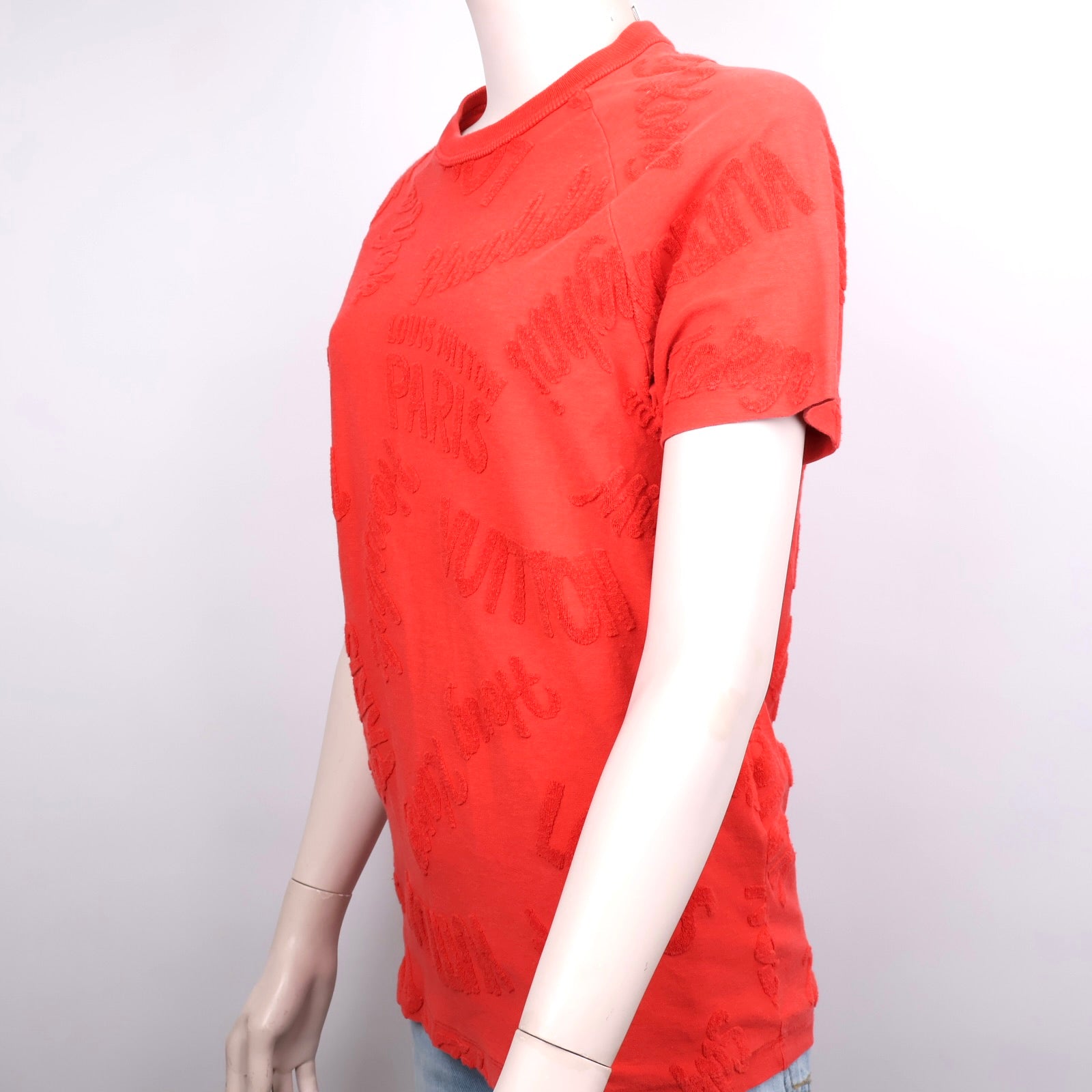 J1282 Louis Vuitton Red All-Over Logo Embroidered T-Shirt- Pre Owned