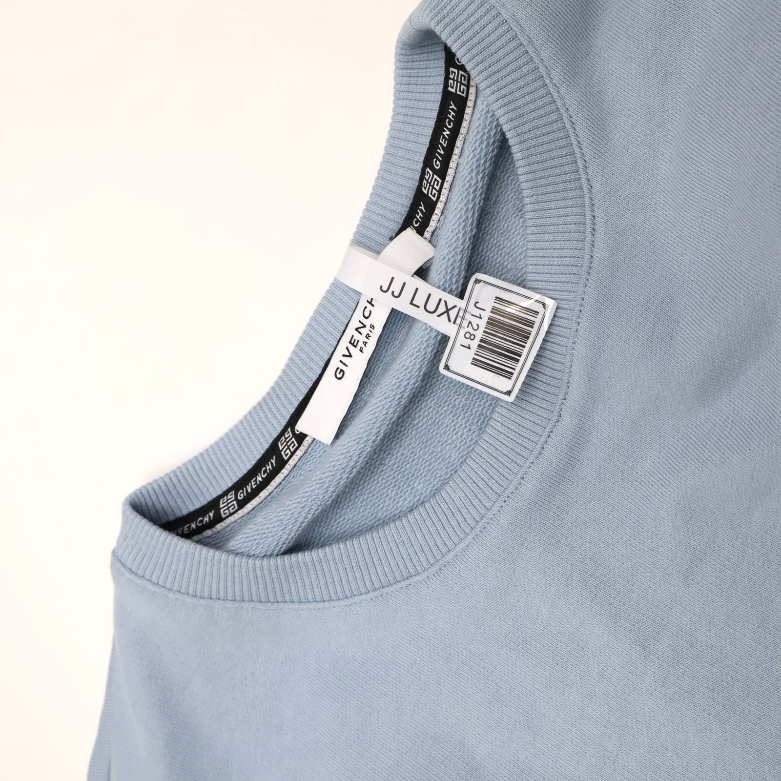 J1281 Givenchy Light Blue Logo Crewneck Sweatshirt- Pre Owned