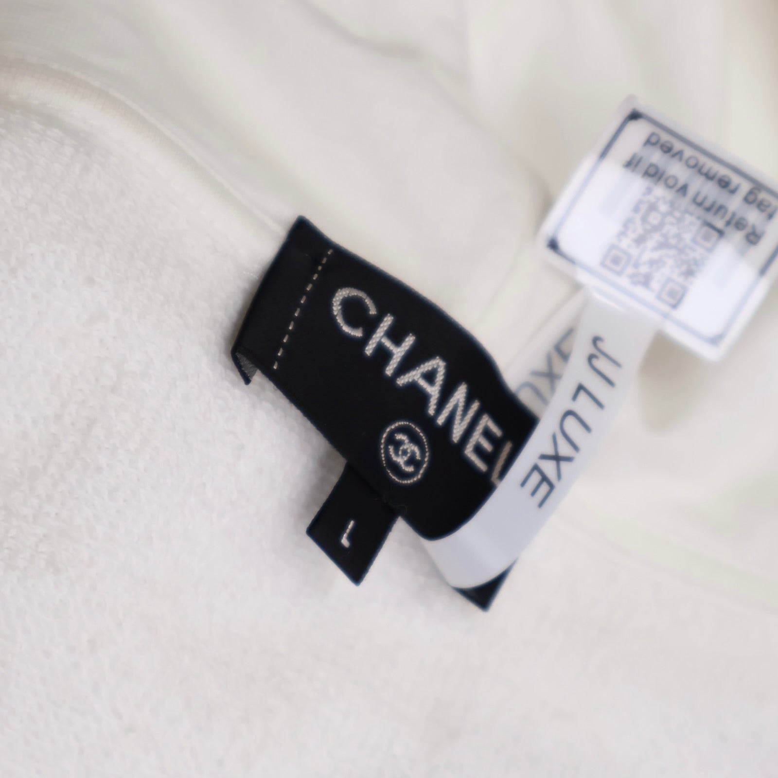 J1283# Chanel White Coco Camellia Back Graphic Zip Hoodie- Pre Owned