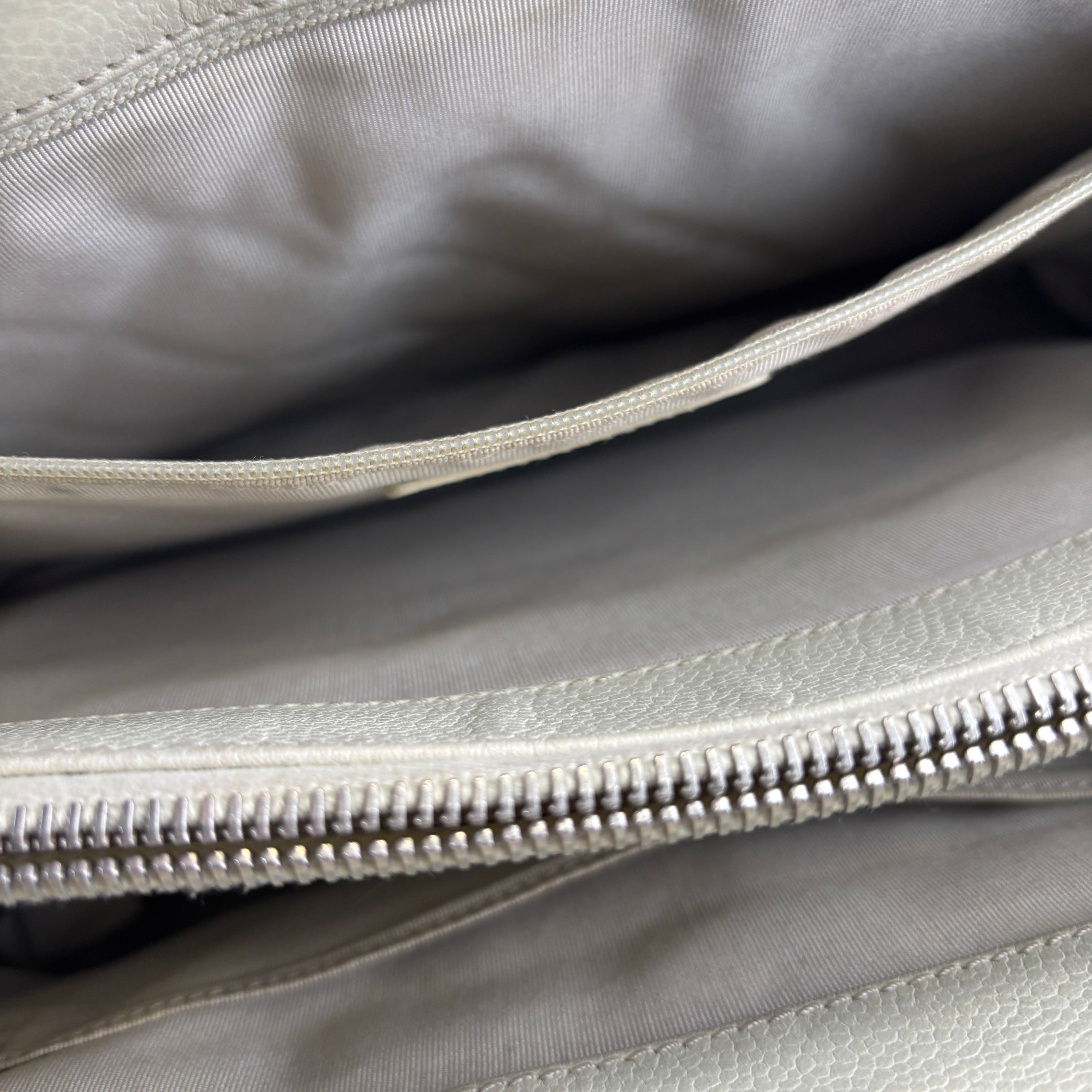 J3706-CHANEL Bone Quilted Caviar Leather Grand Shopping Tote Bag- Pre Owned