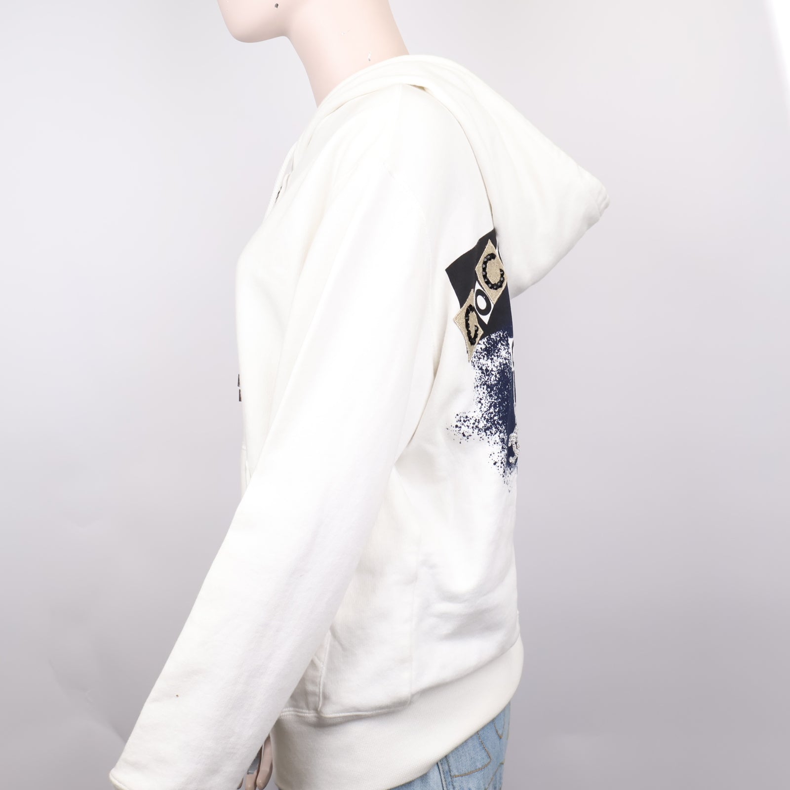 J1283 Chanel White Coco Camellia Back Graphic Zip Hoodie- Pre Owned