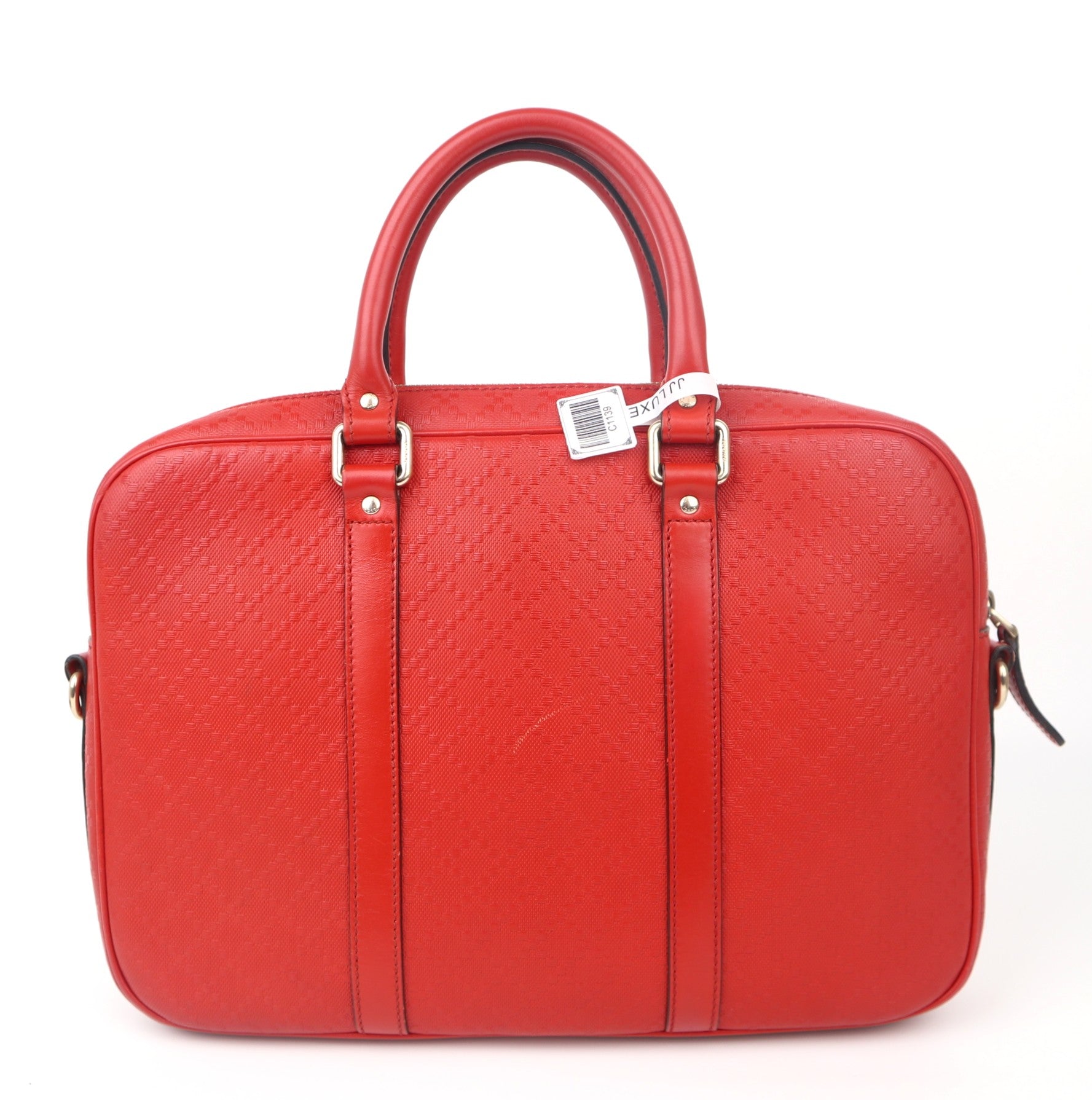 C1139 Gucci Red Diamante Textured Leather Briefcase Bag -Pre Owned