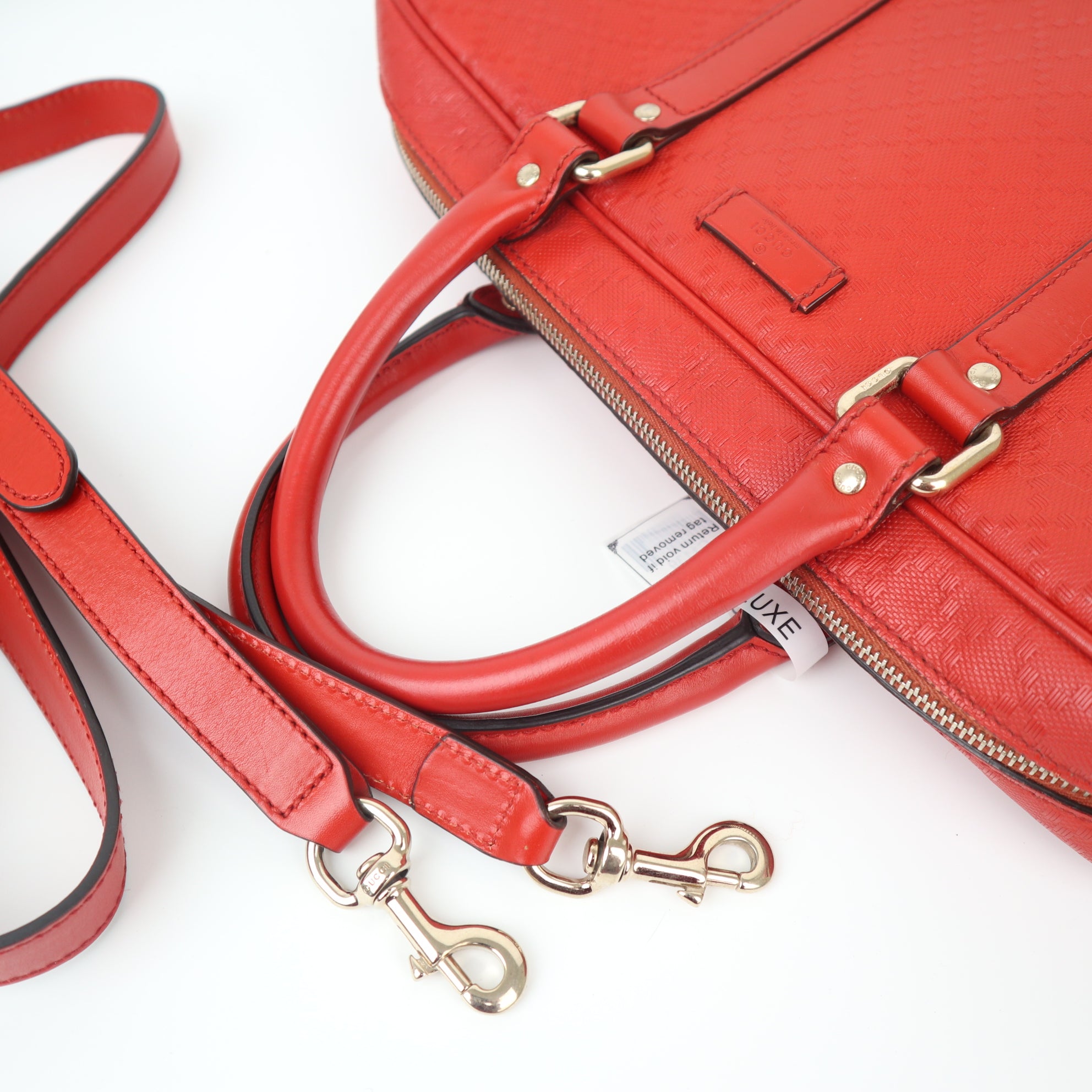 C1139 Gucci Red Diamante Textured Leather Briefcase Bag -Pre Owned