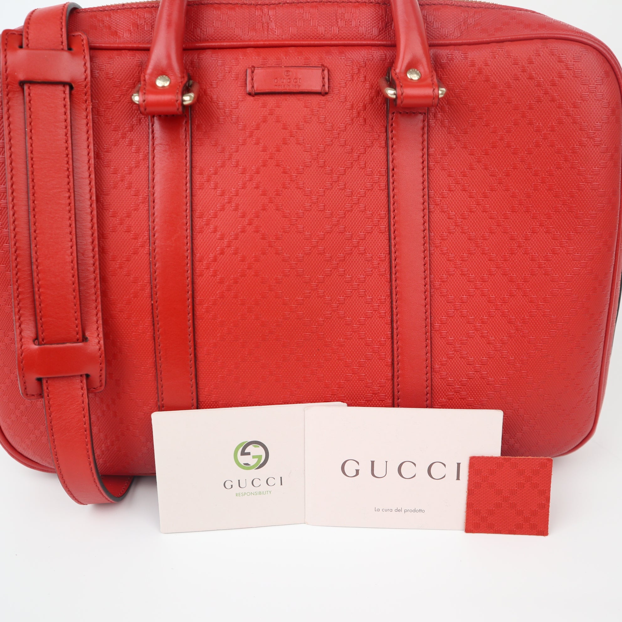 C1139 Gucci Red Diamante Textured Leather Briefcase Bag -Pre Owned