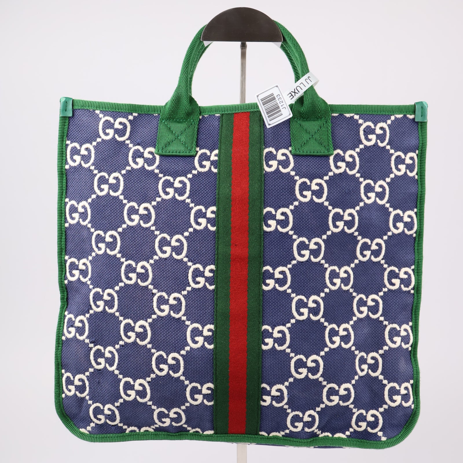 J1233-Gucci Blue GG Nylon Web Children's Tote Bag Green Navy blue- Pre Owned