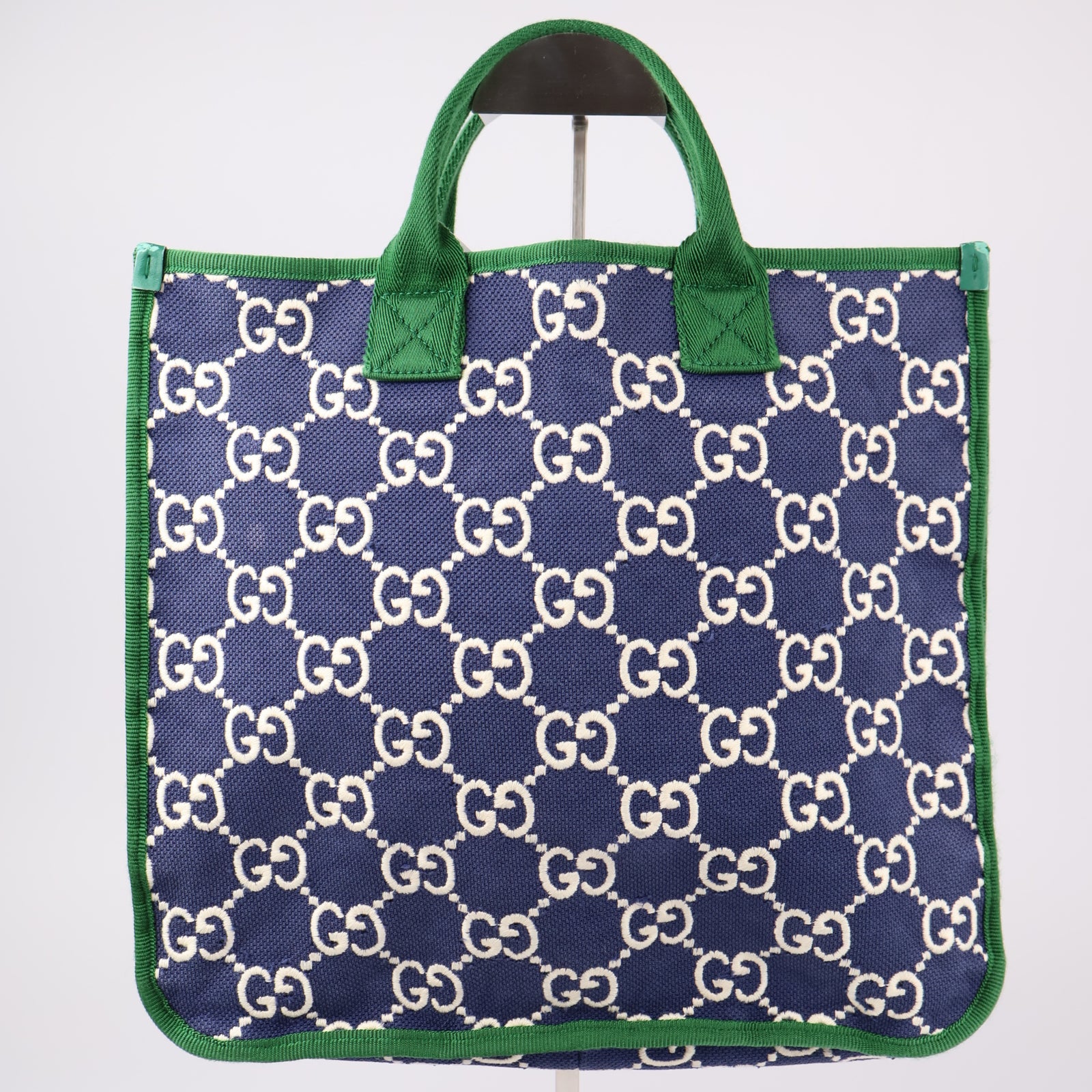 J1233-Gucci Blue GG Nylon Web Children's Tote Bag Green Navy blue- Pre Owned