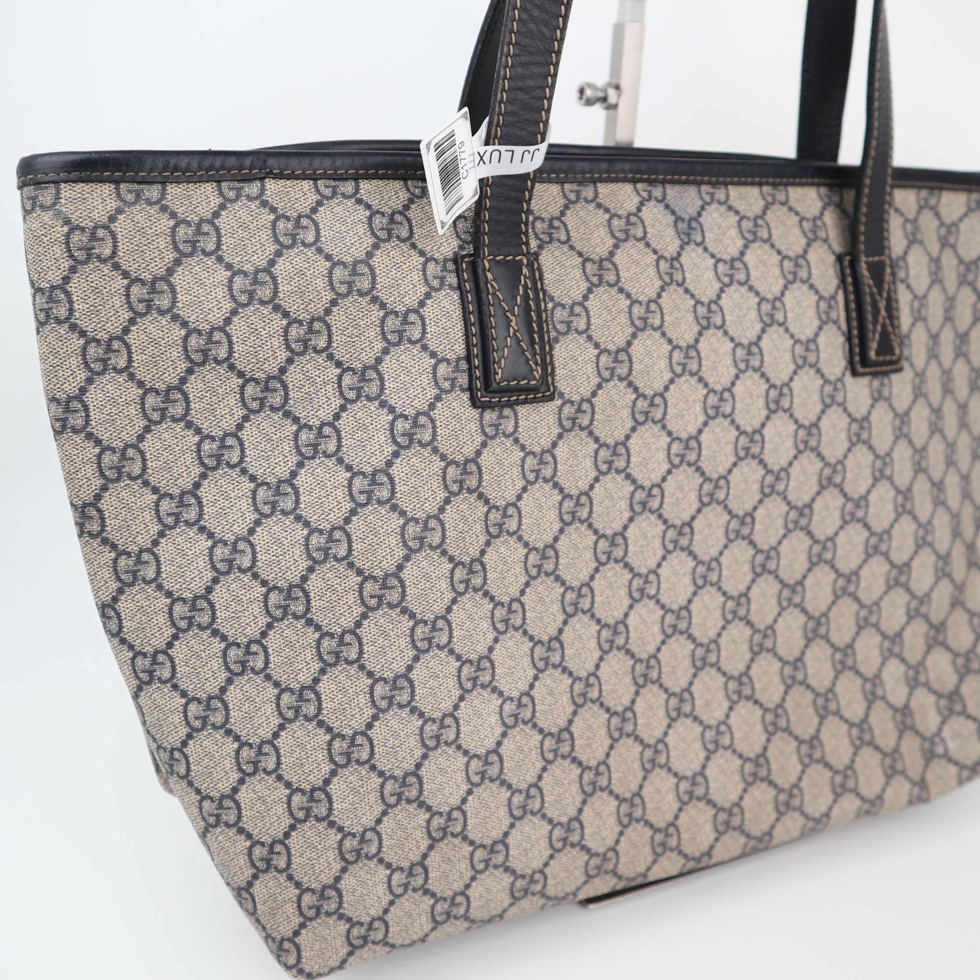 Gucci Blue/Beige GG Coated Canvas Medium Tote Bag Tote Bag C1779 | Pre-Owned Excellent Blue / Beige GG Canvas