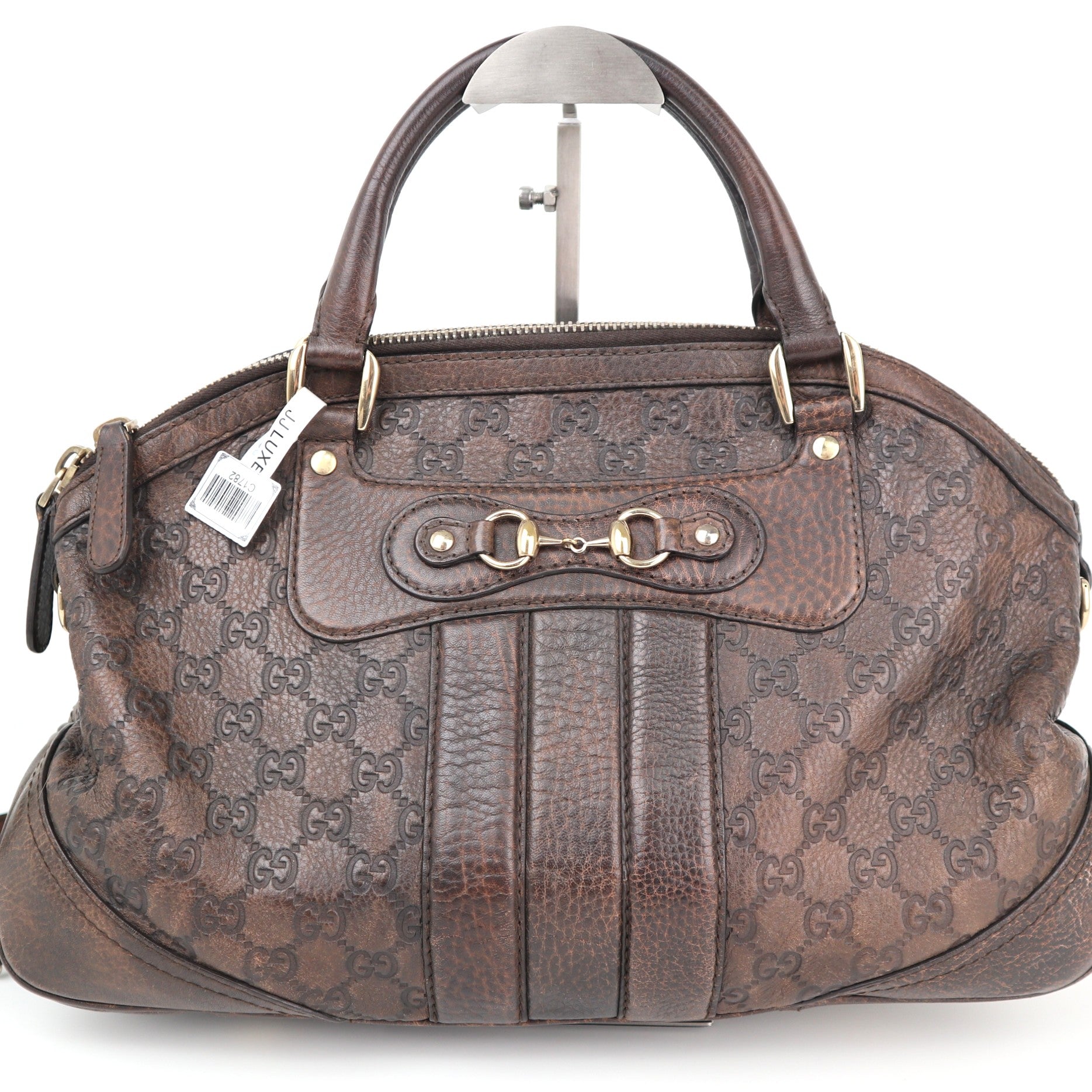 Gucci Dark Brown Guccissima Leather Catherine Shoulder Bag C1782 | Pre-Owned Excellent Brown GG Leather