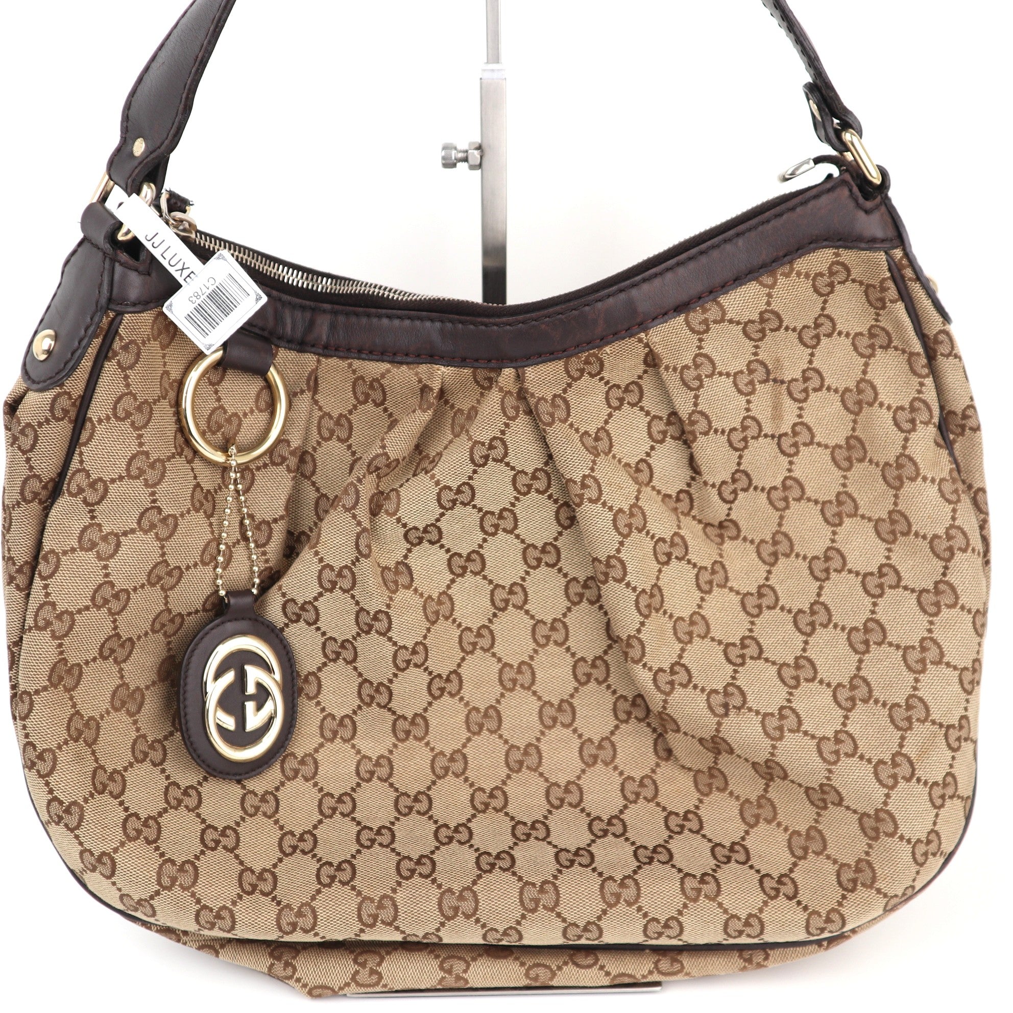 Gucci Beige/Black Sukey Hobo Canvas Shoulder Bag C1783 | Pre-Owned Very Good Beige / Black Canvas