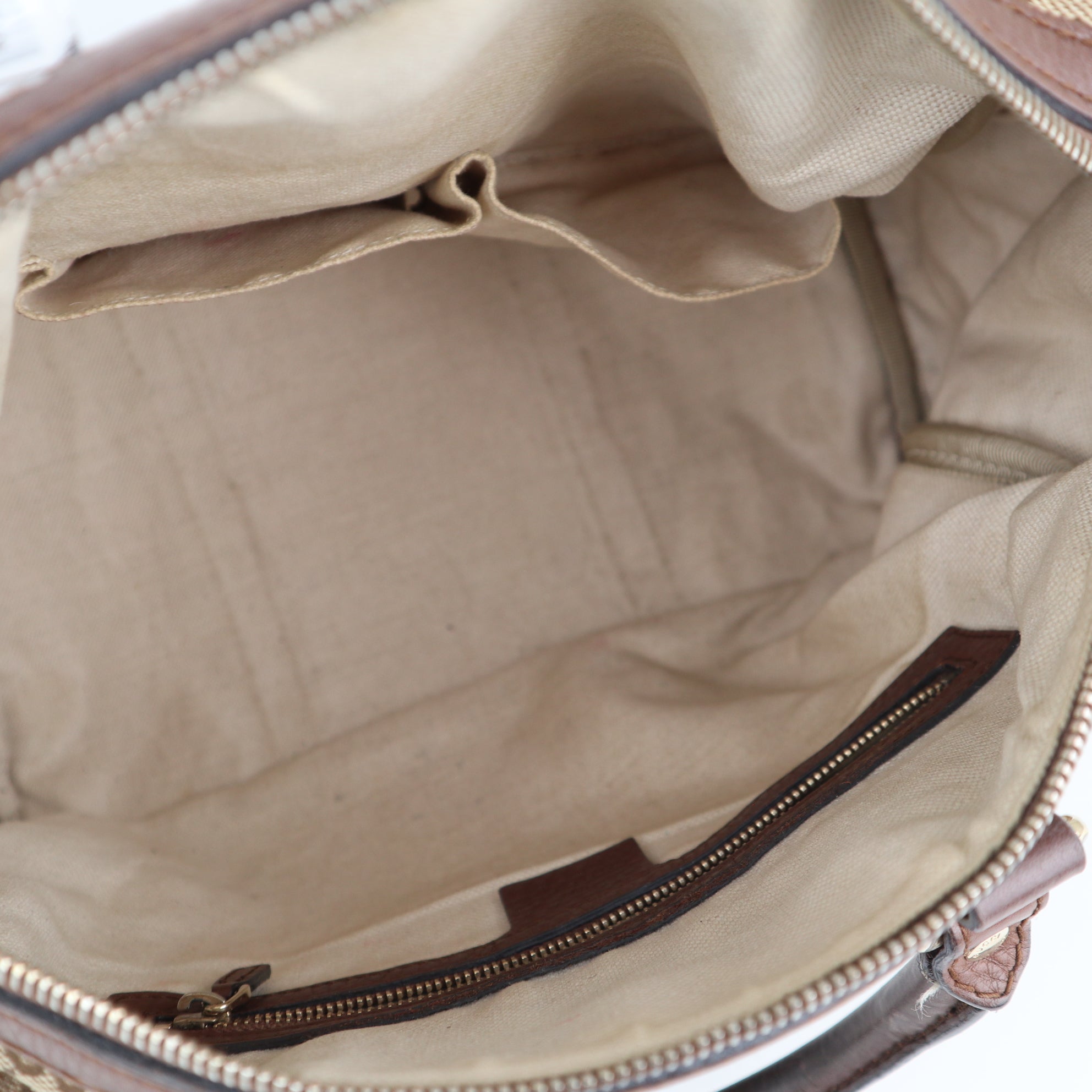 Gucci Monogram Vintage Web Boston Brown Top Handle Bag C1788 | Pre-Owned Very Good Brown Monogram, Web Canvas