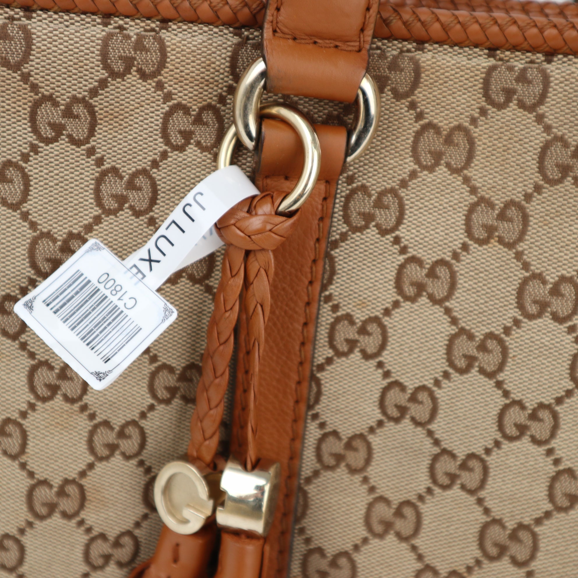Gucci GG in Brown/Beige Canvas/Leather Marrakech Shoulder Bag C1800 | Pre-Owned Very Good Beige / Brown GG Canvas, Leather
