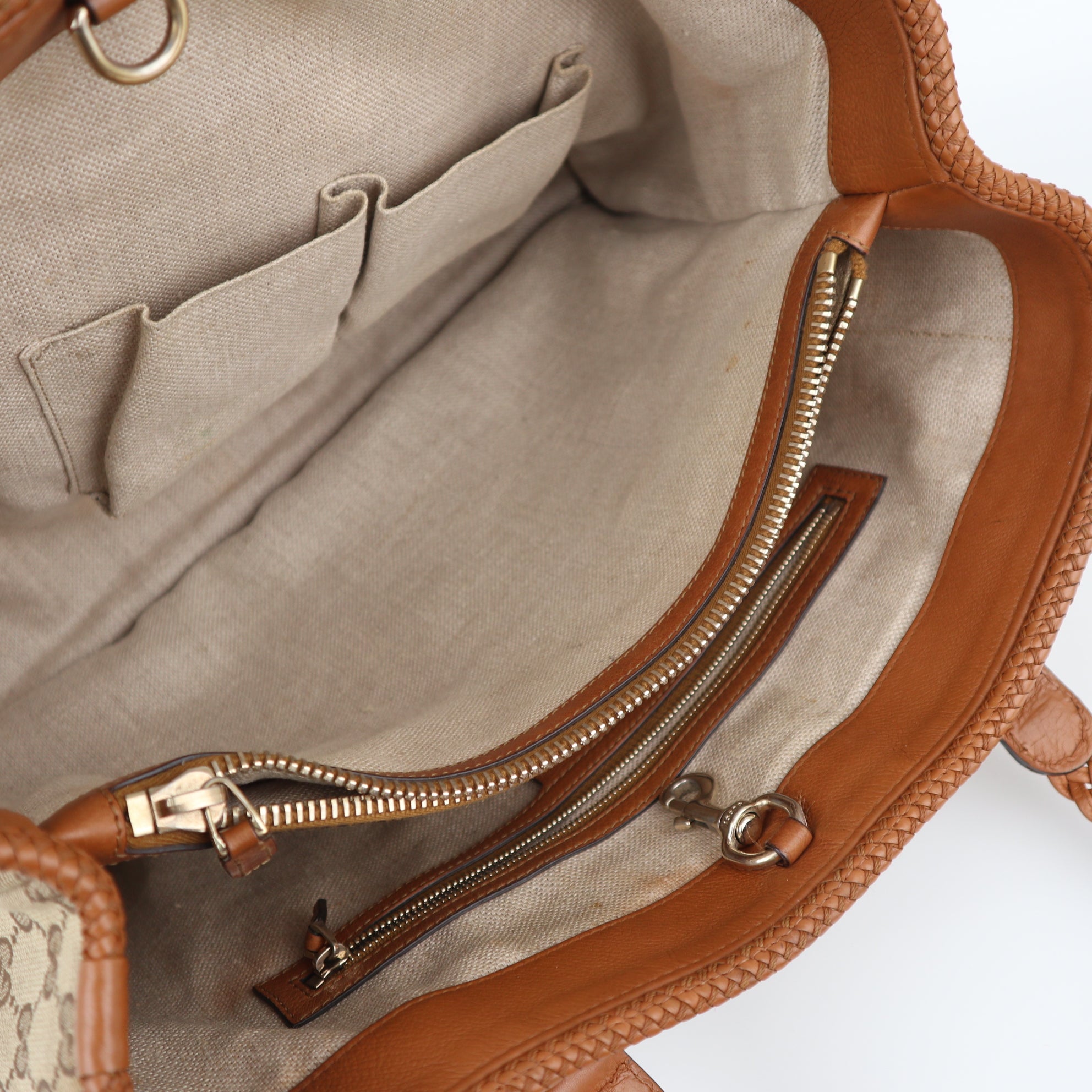 Gucci GG in Brown/Beige Canvas/Leather Marrakech Shoulder Bag C1800 | Pre-Owned Very Good Beige / Brown GG Canvas, Leather