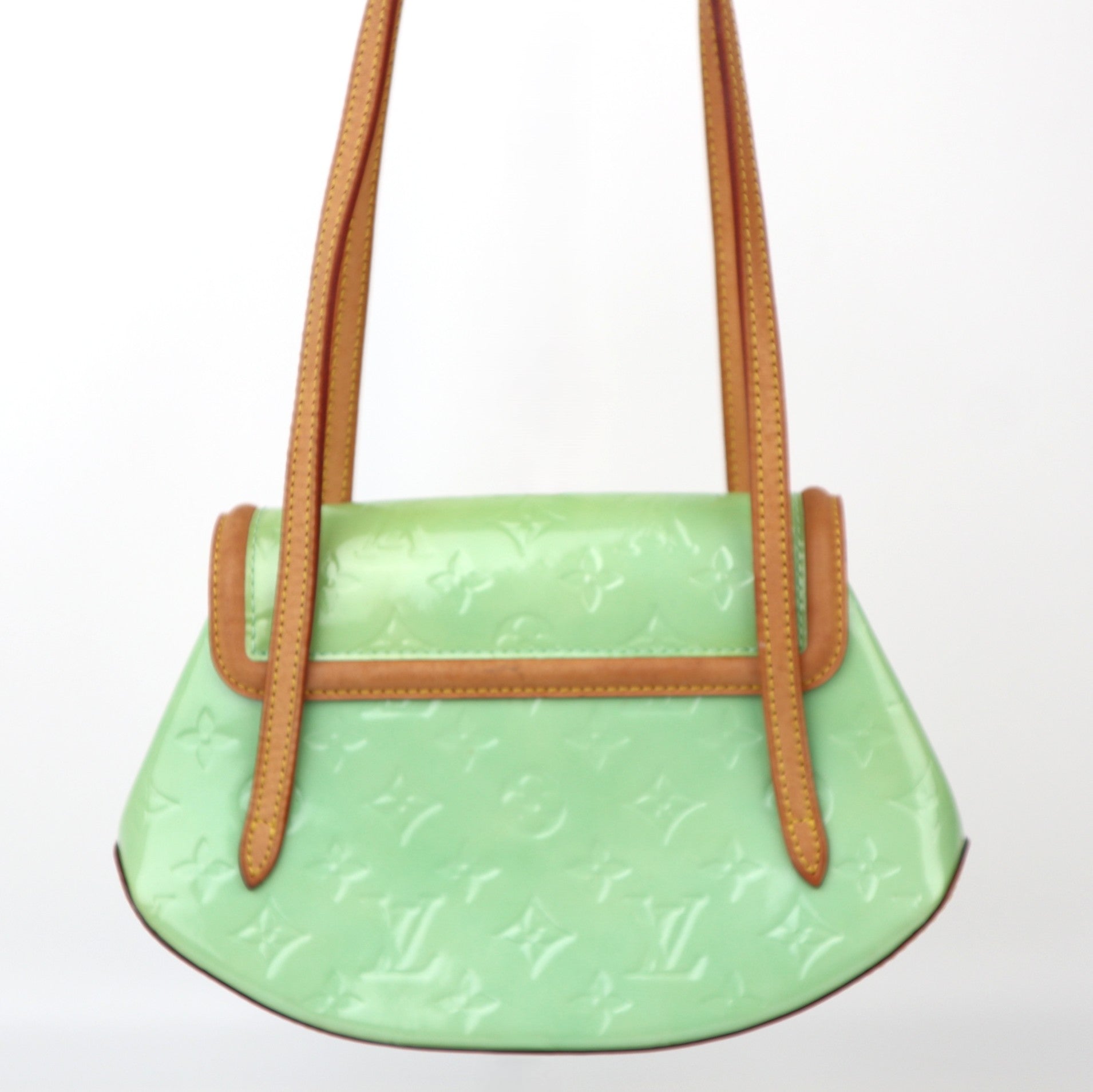 C1173 Louis Vuitton Vernic Biscayne Bay Leather Shoulder Bag Green-Pre Owned