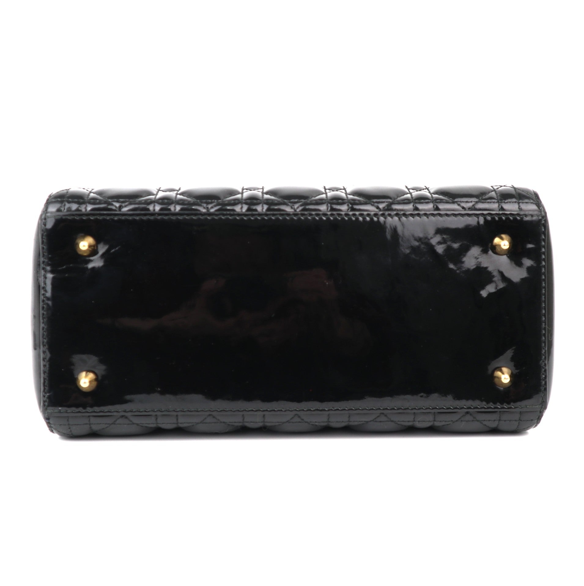 C1180 Christian Dior Black Patent Leather Medium Lady Dior Bag-Pre Owned