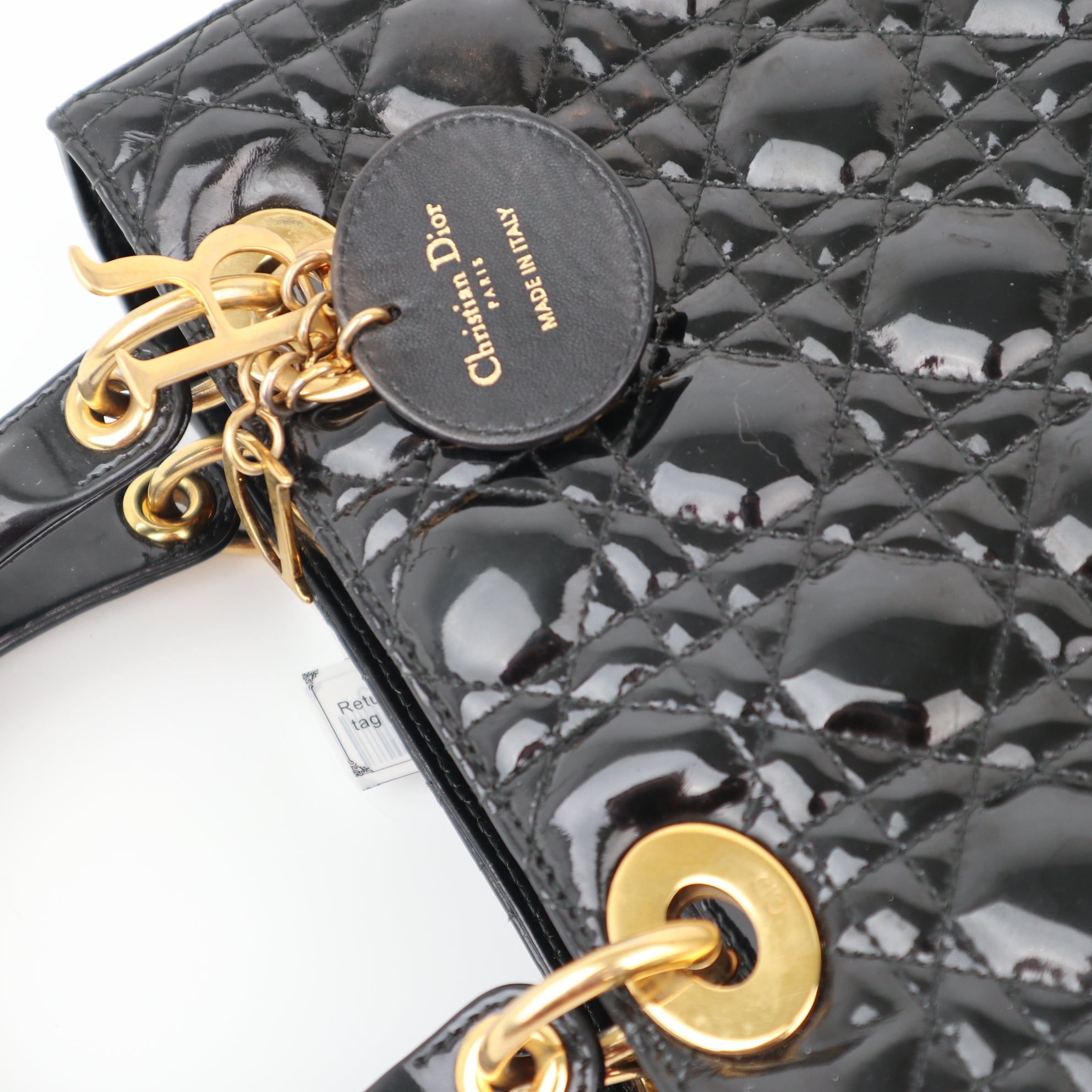 C1180 Christian Dior Black Patent Leather Medium Lady Dior Bag-Pre Owned