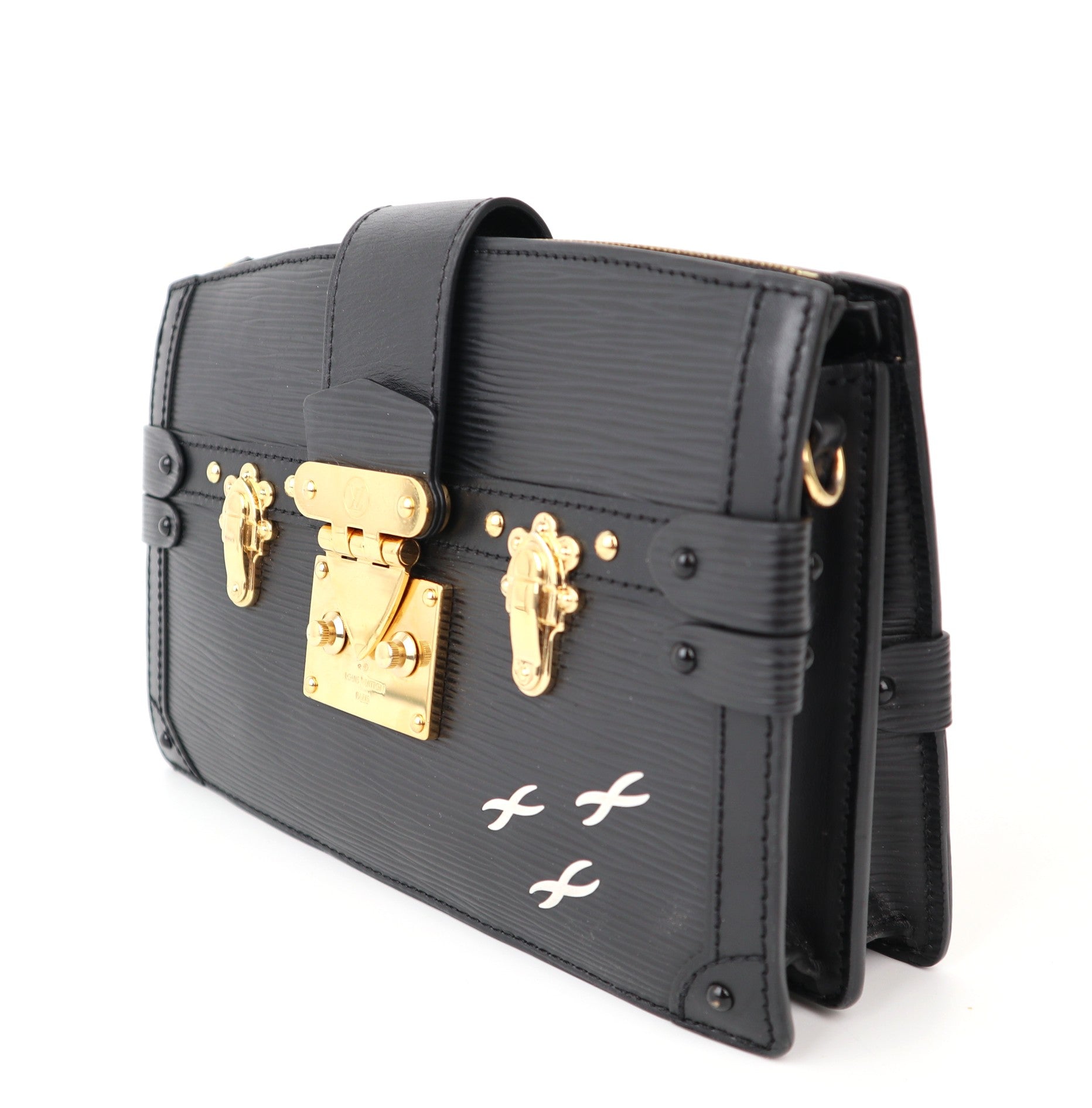 C1175 Louis Vuitton Black Epi Leather Trunk Clutch Bag-Pre Owned
