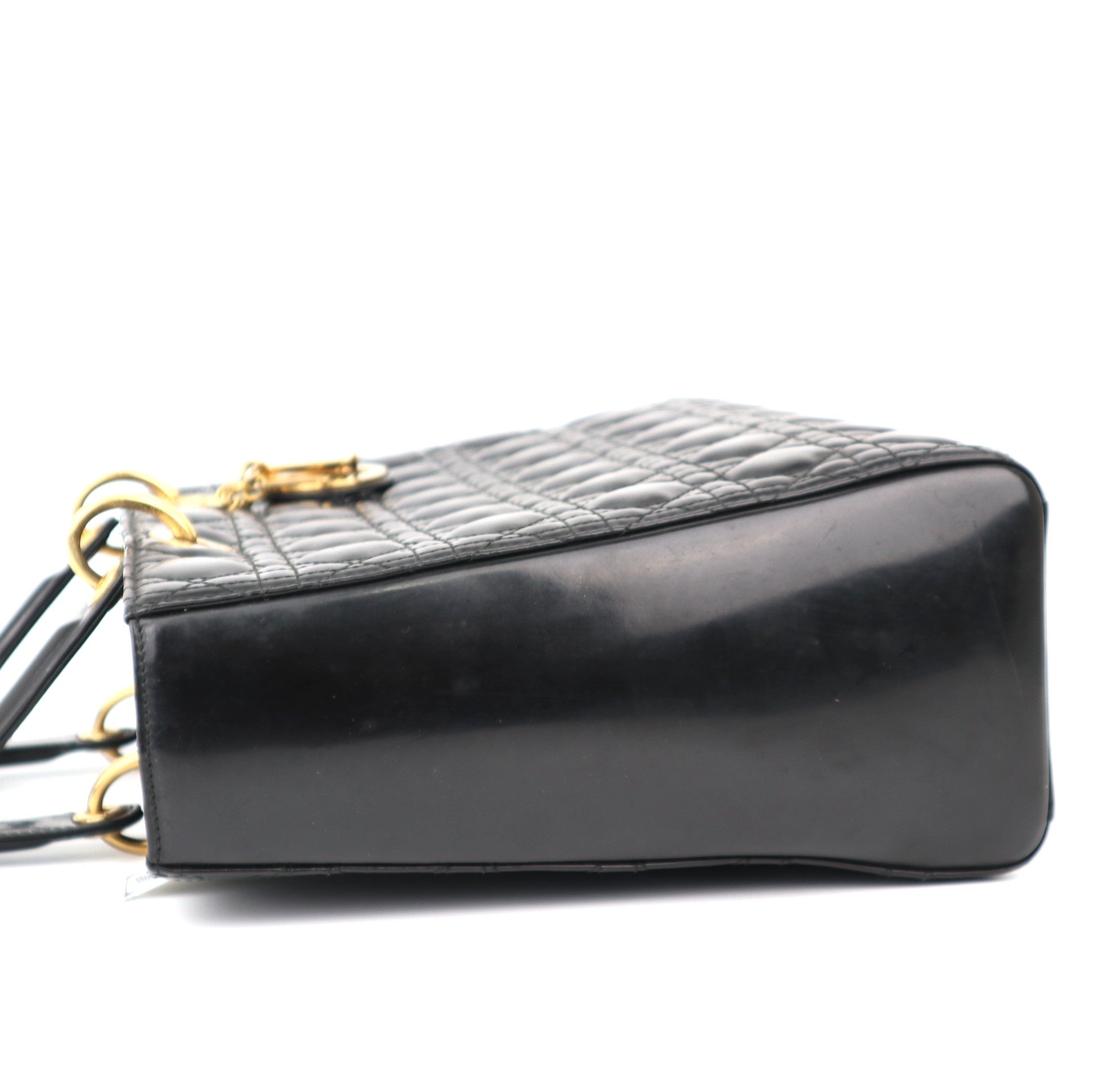 C1181 Dior Lady Dior Large Black Patent Leather Totes Bag-Pre Owned