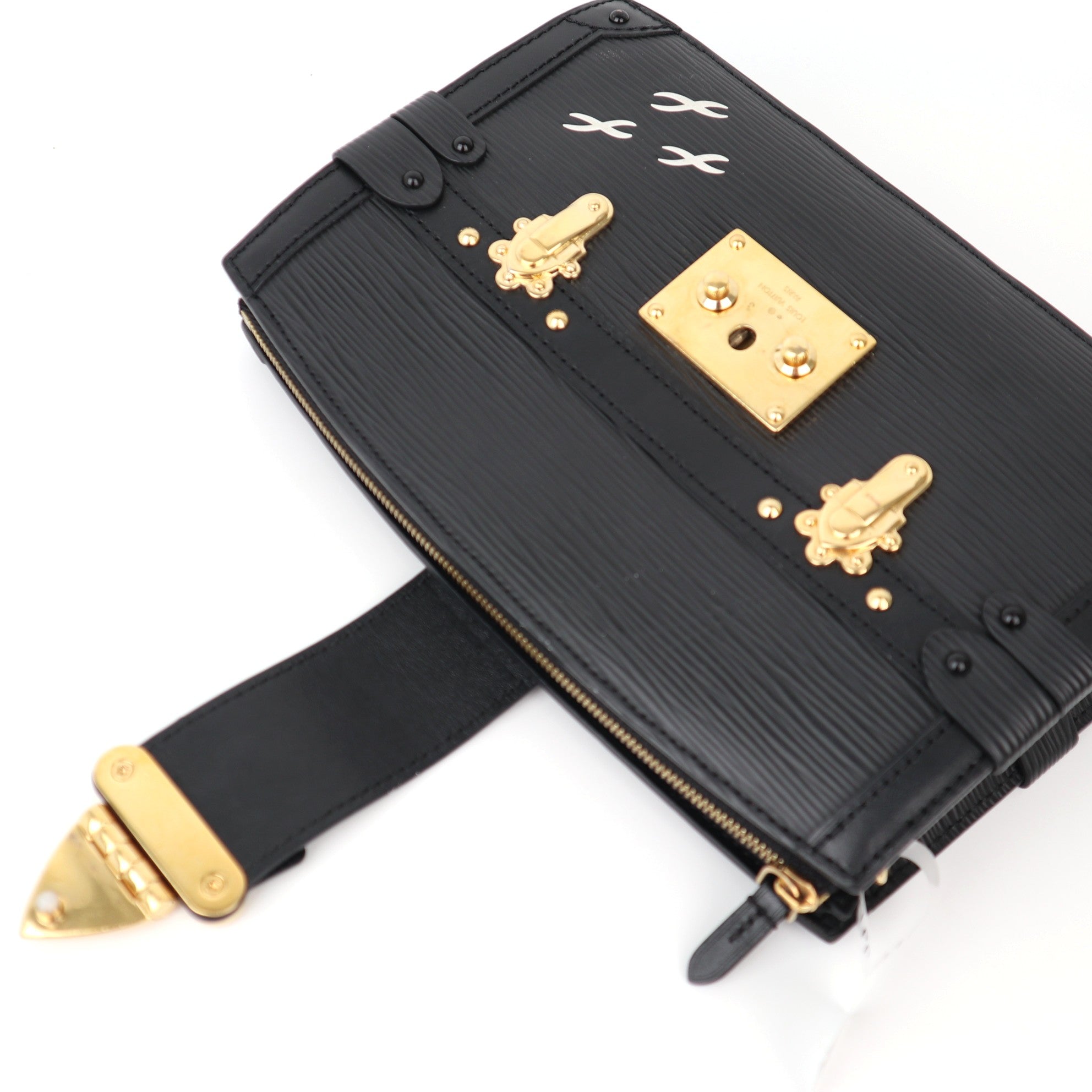 C1175 Louis Vuitton Black Epi Leather Trunk Clutch Bag-Pre Owned