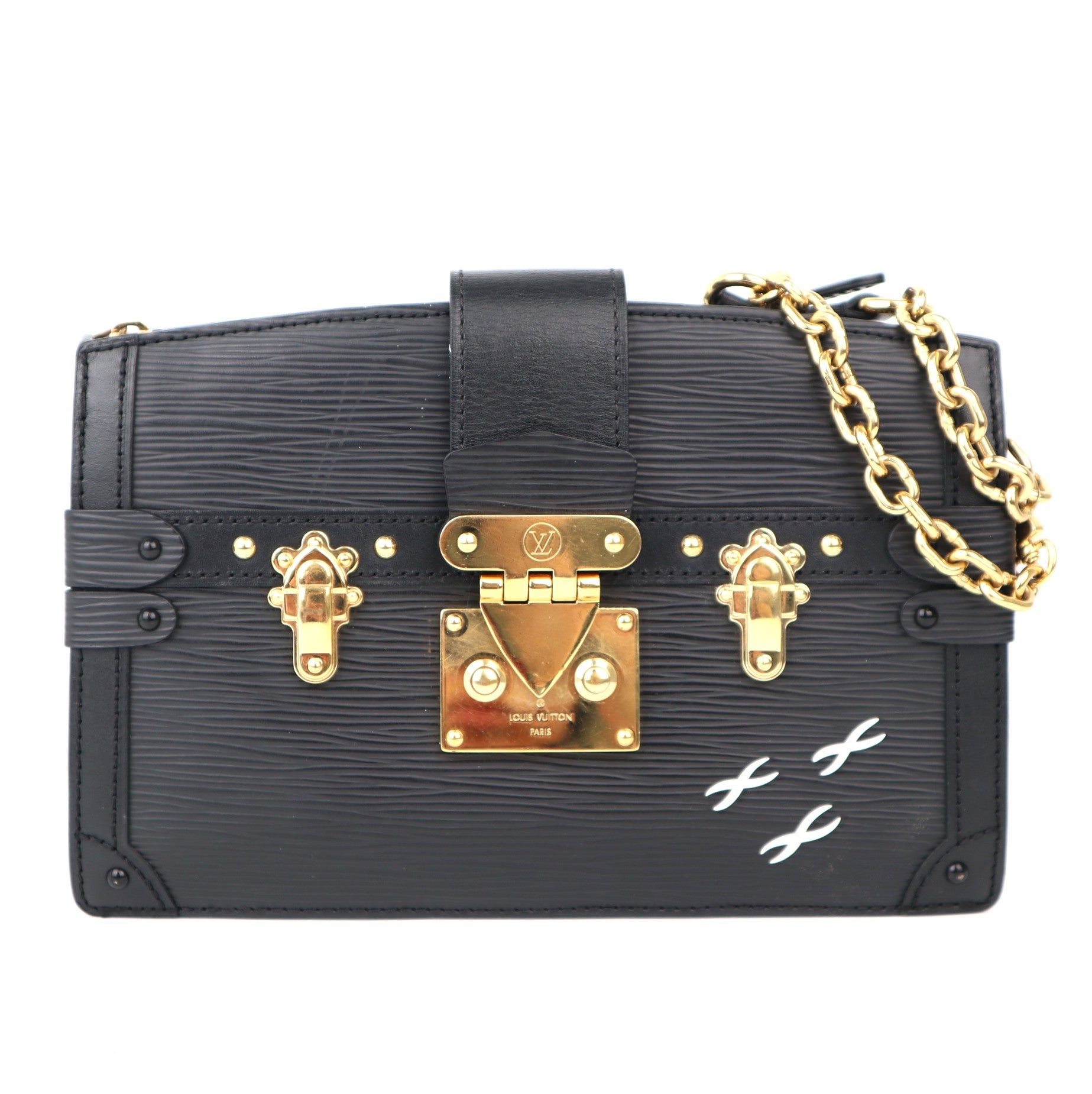 C1175 Louis Vuitton Black Epi Leather Trunk Clutch Bag-Pre Owned