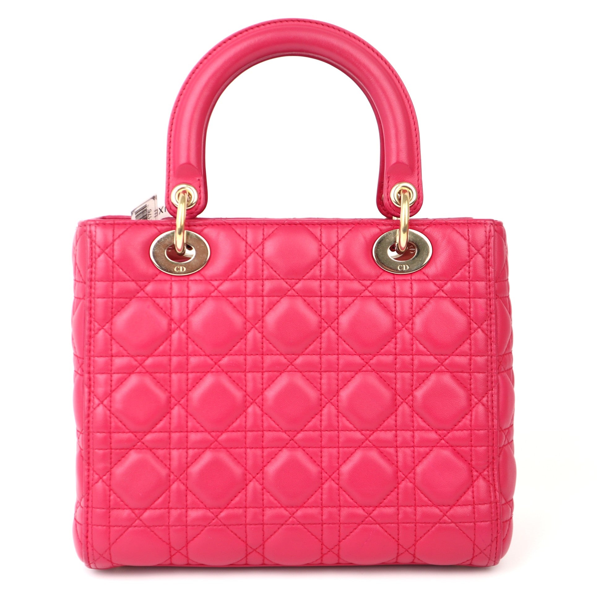 C1176 Christian Dior Pink Cannage Quilted Lambskin Leather Medium Lady Dior Bag-Pre Owned