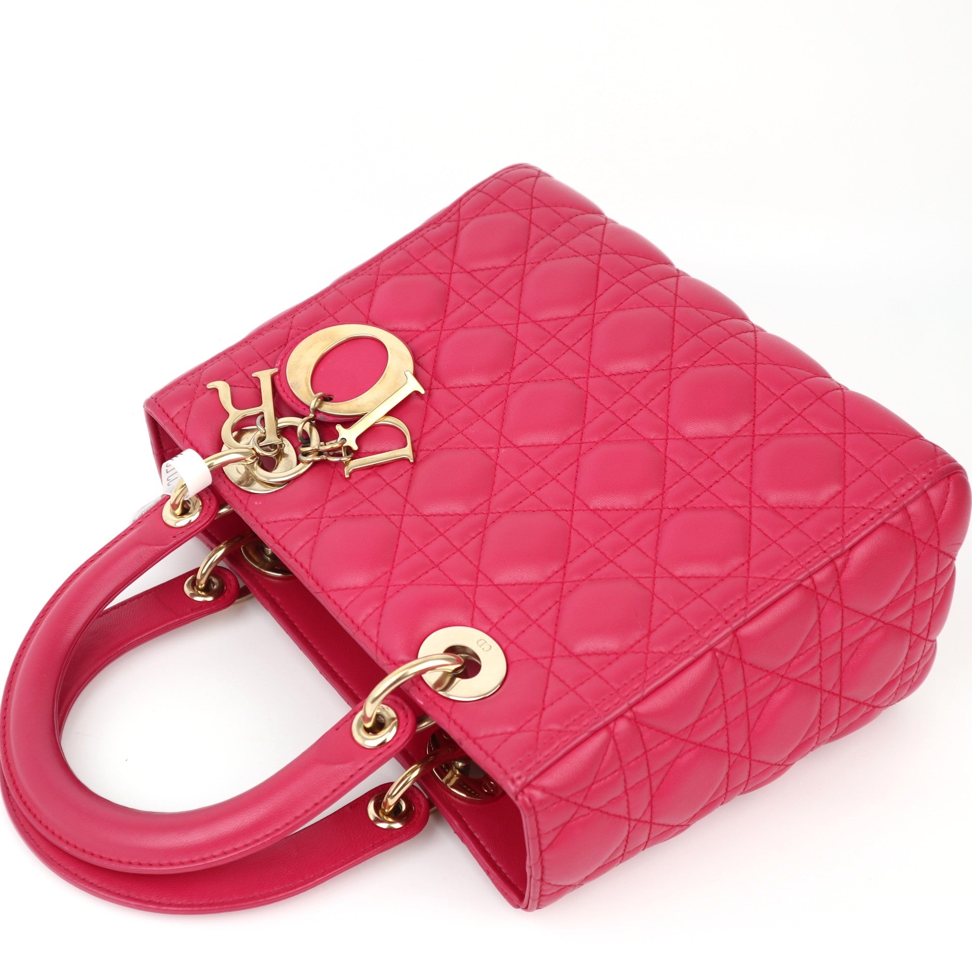 C1176 Christian Dior Pink Cannage Quilted Lambskin Leather Medium Lady Dior Bag-Pre Owned