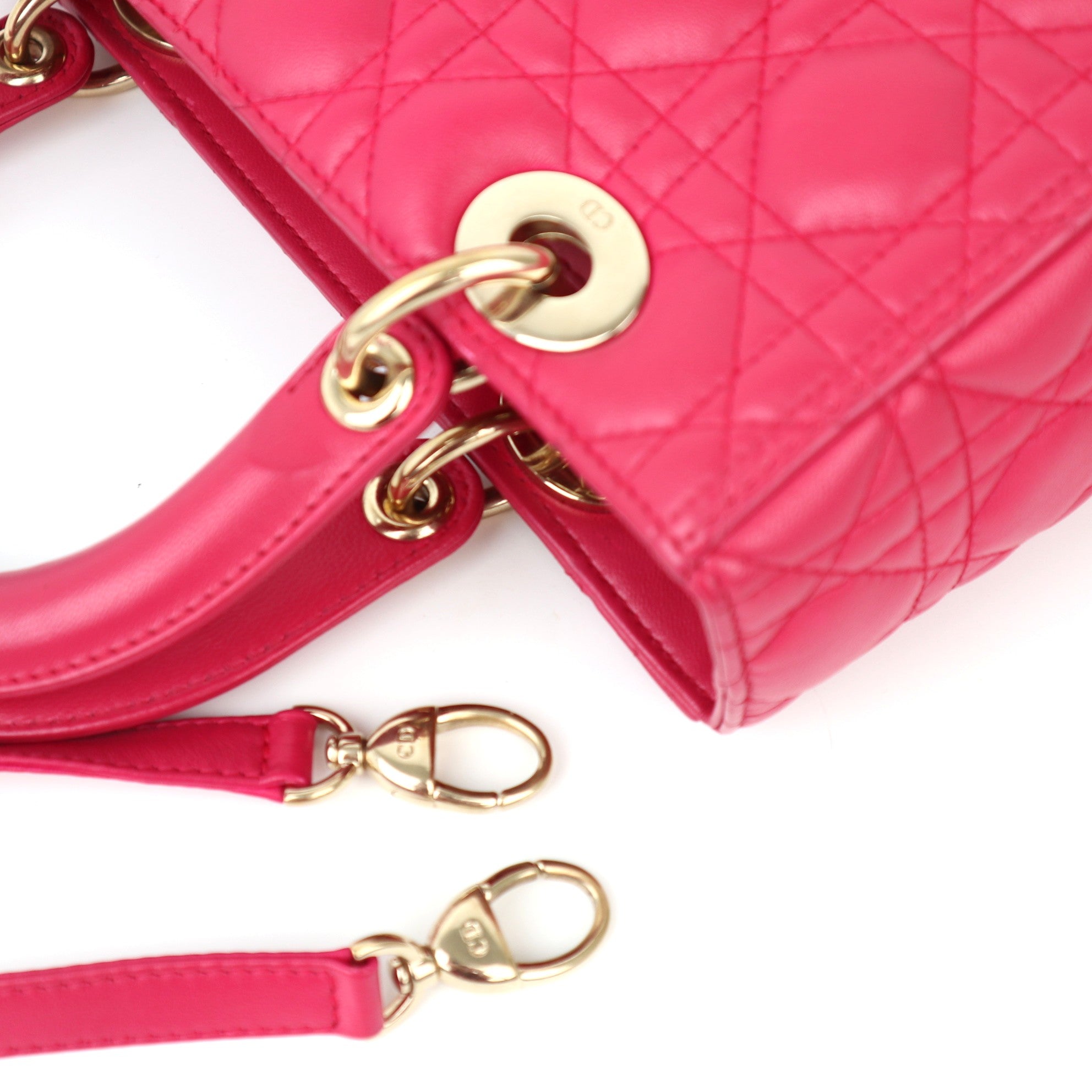 C1176 Christian Dior Pink Cannage Quilted Lambskin Leather Medium Lady Dior Bag-Pre Owned