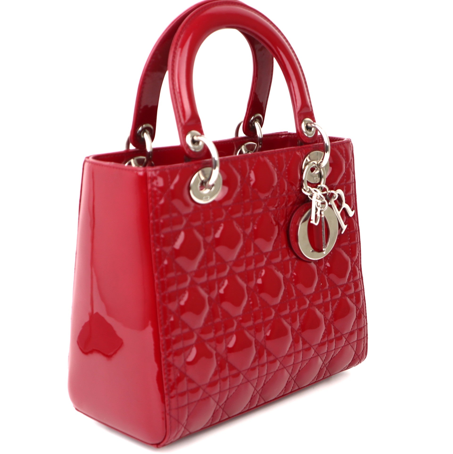 C1178 Christian Dior burgundy Patent Cannage Medium Lady Dior-Pre Owned