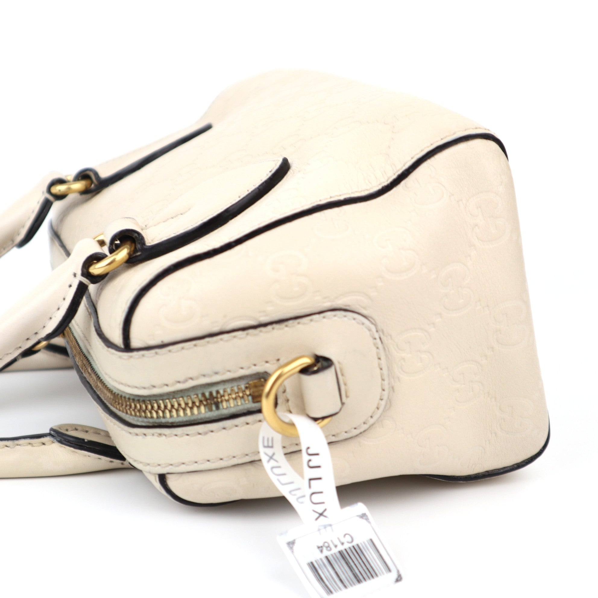 C1184 Gucci White Guccissima Leather Boston Bag -Pre Owned