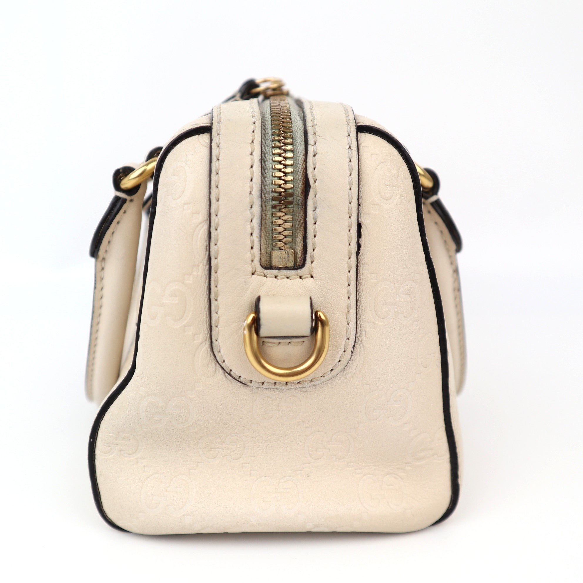 C1184 Gucci White Guccissima Leather Boston Bag -Pre Owned