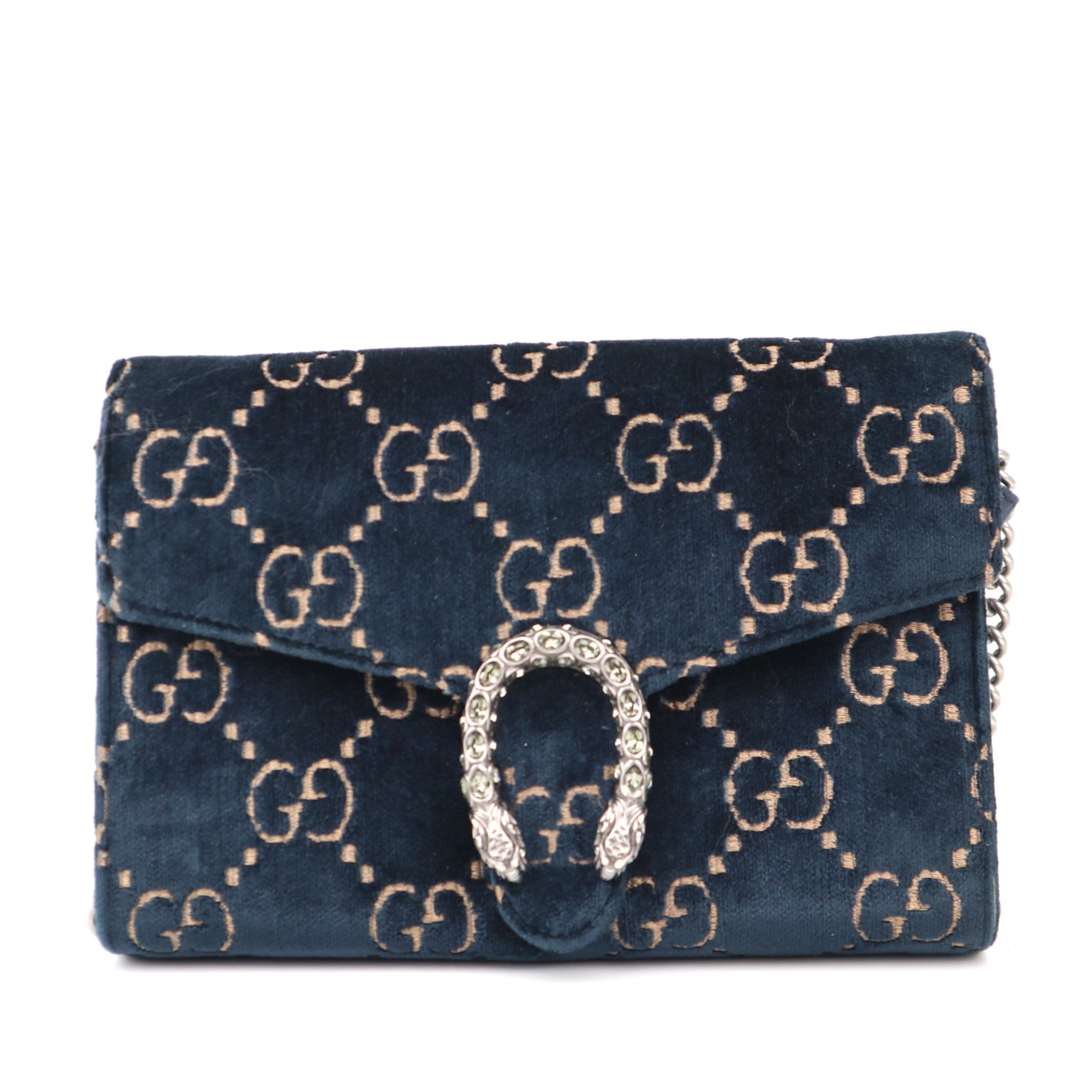 C1199 Gucci Blue GG Velvet Super Dionysus Chain Bag-Pre Owned