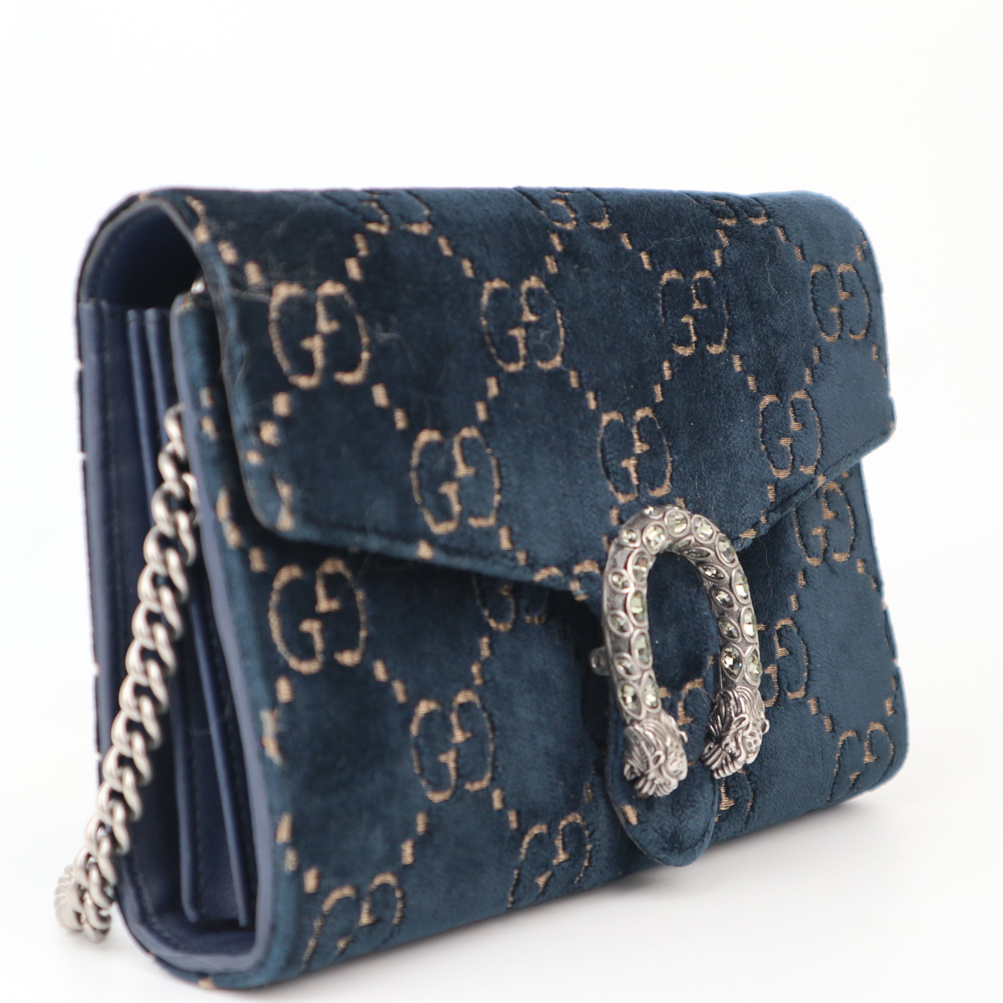C1199 Gucci Blue GG Velvet Super Dionysus Chain Bag-Pre Owned