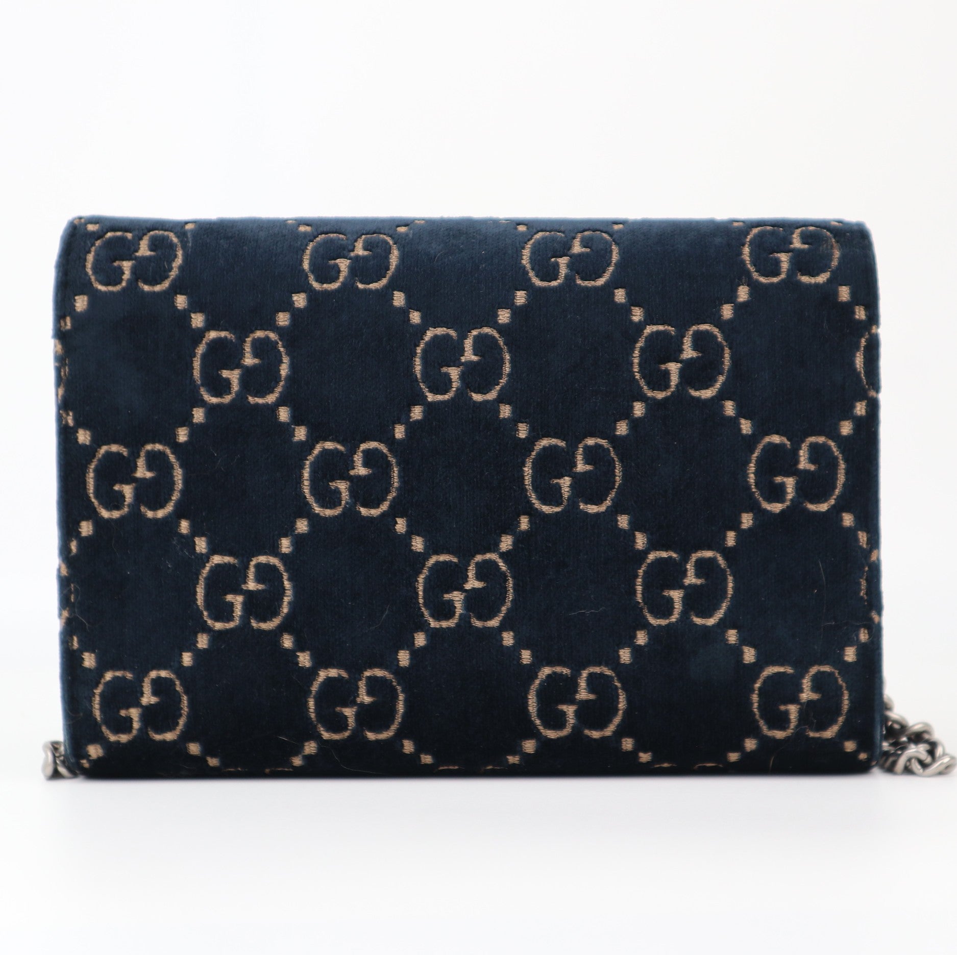 C1199 Gucci Blue GG Velvet Super Dionysus Chain Bag-Pre Owned