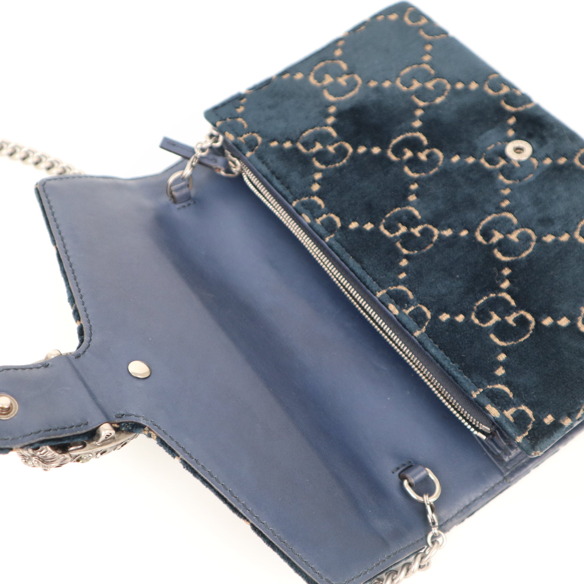 C1199 Gucci Blue GG Velvet Super Dionysus Chain Bag-Pre Owned