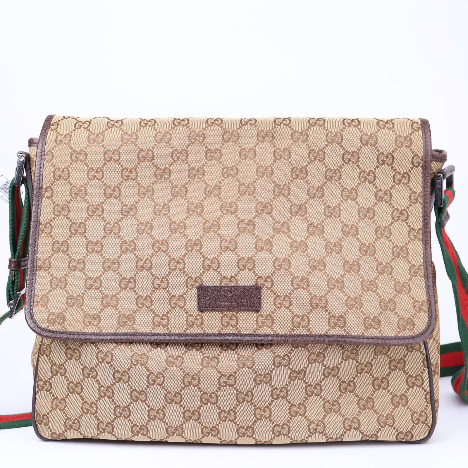 J1197 Gucci Web Strap Messenger GG Medium Brown- Pre Owned