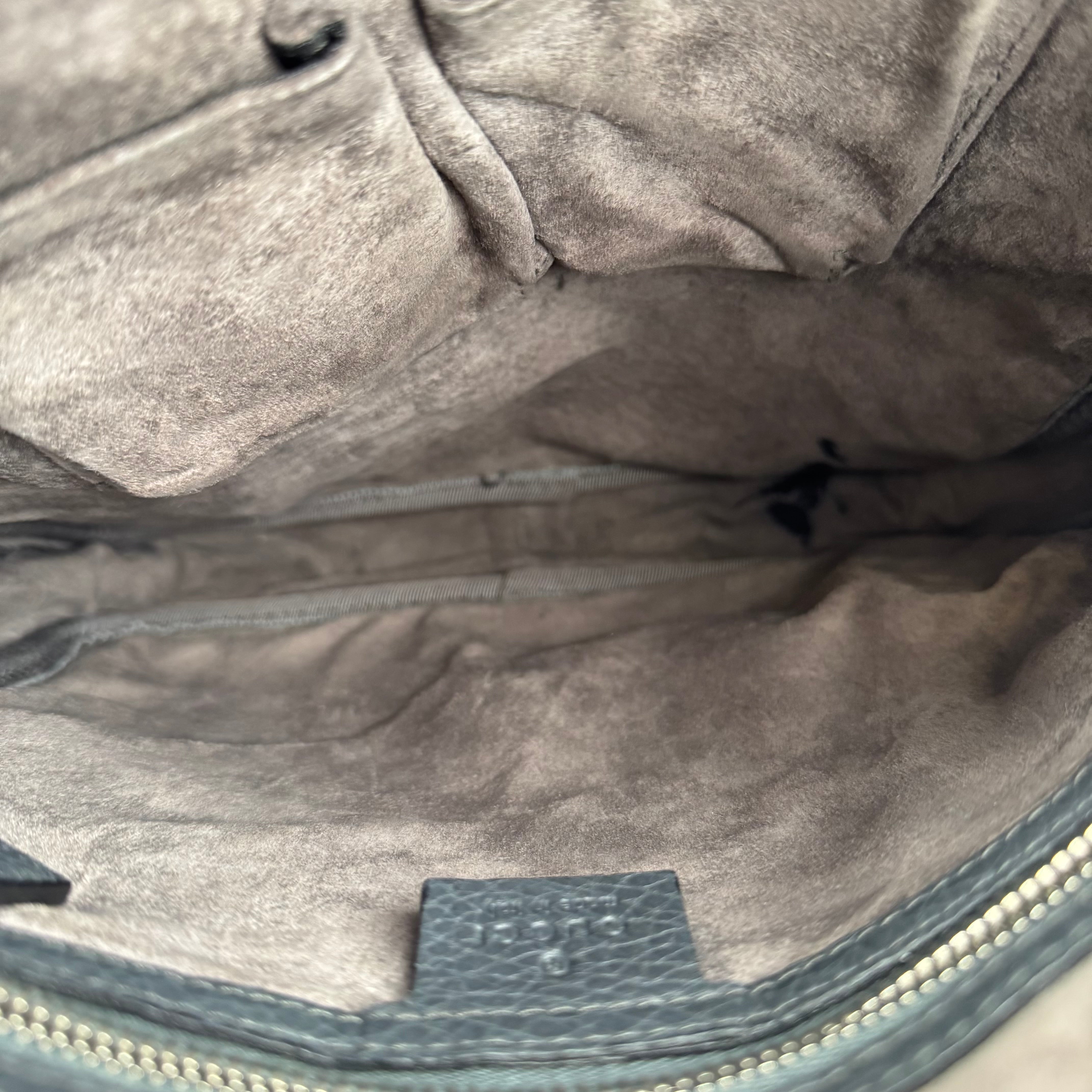 J3563 Gucci Dark Gray Leather Shoulder Bag- Pre Owned