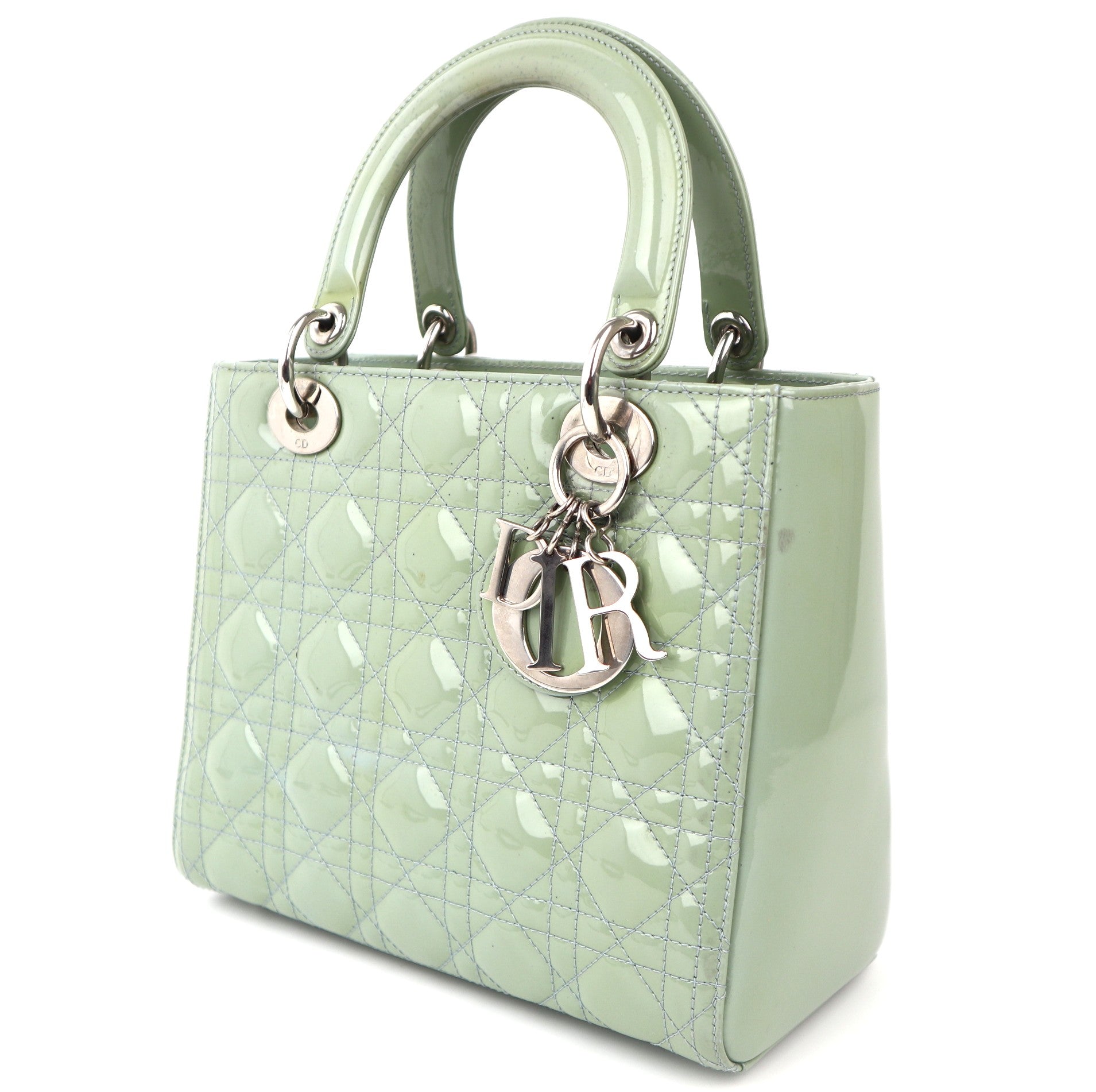 C1202 Christian Dior Patent Cannage Lady Dior Mint Green - Pre Owned