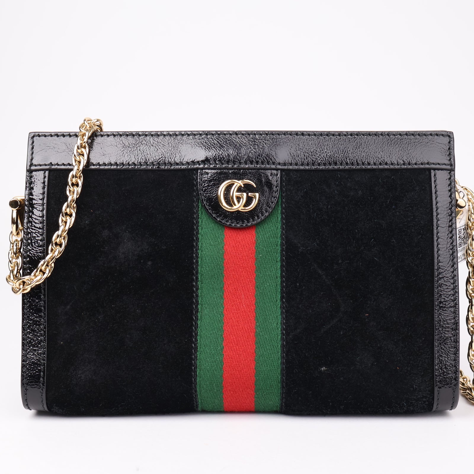J1204 Gucci Black Suede and Patent Leather Medium Ophidia Chain- Pre Owned