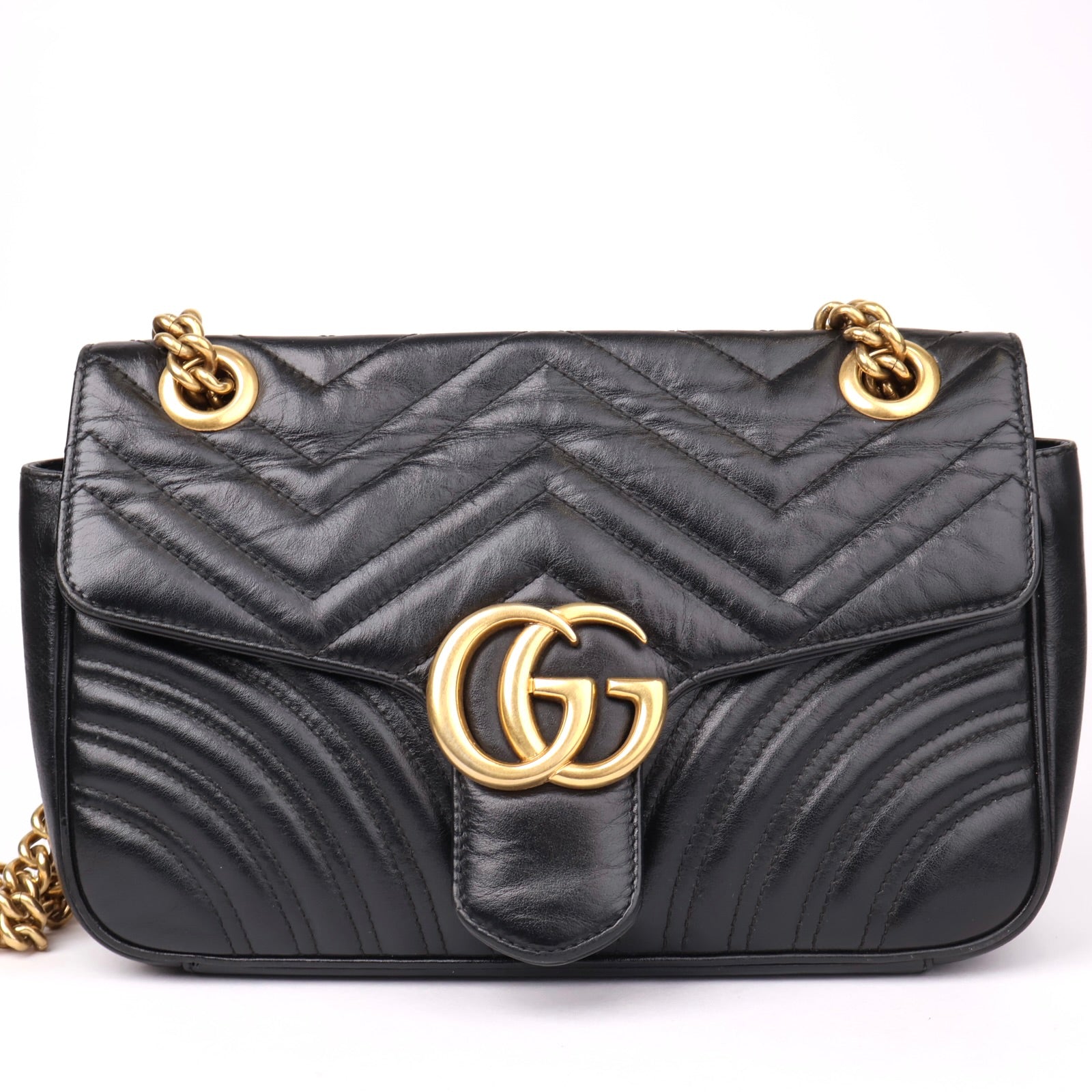 J1209 Gucci Marmont medium shoulder bag in black leather- Pre Owned
