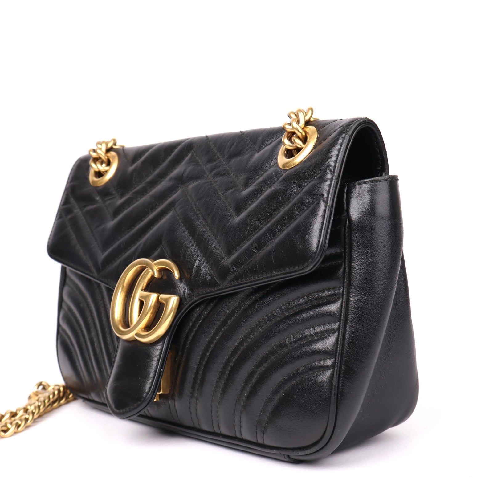 J1209 Gucci Marmont medium shoulder bag in black leather- Pre Owned
