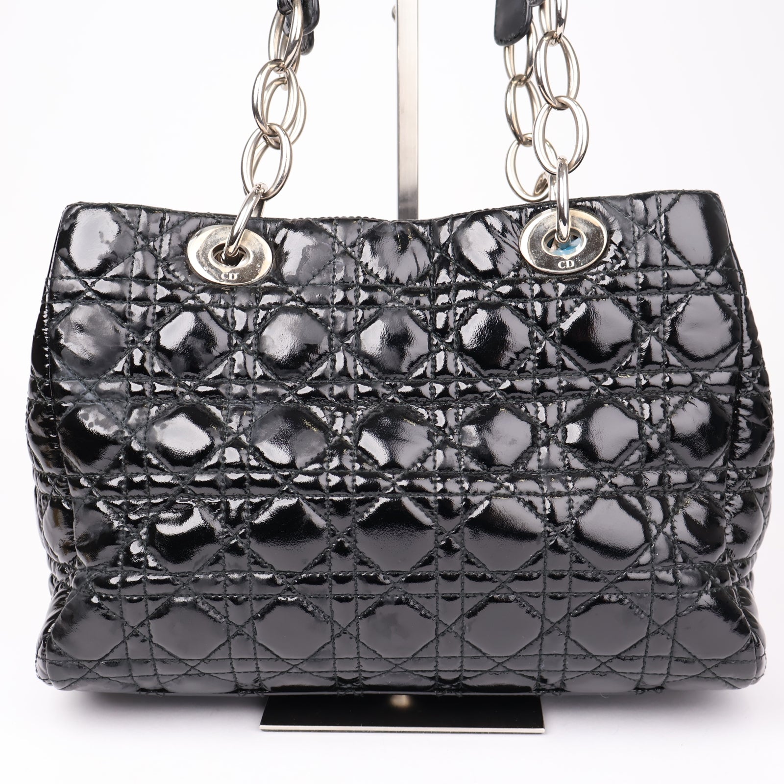 J1191 Christian Dior Black Cannage Quilted Patent Leather Bag- Pre Owned