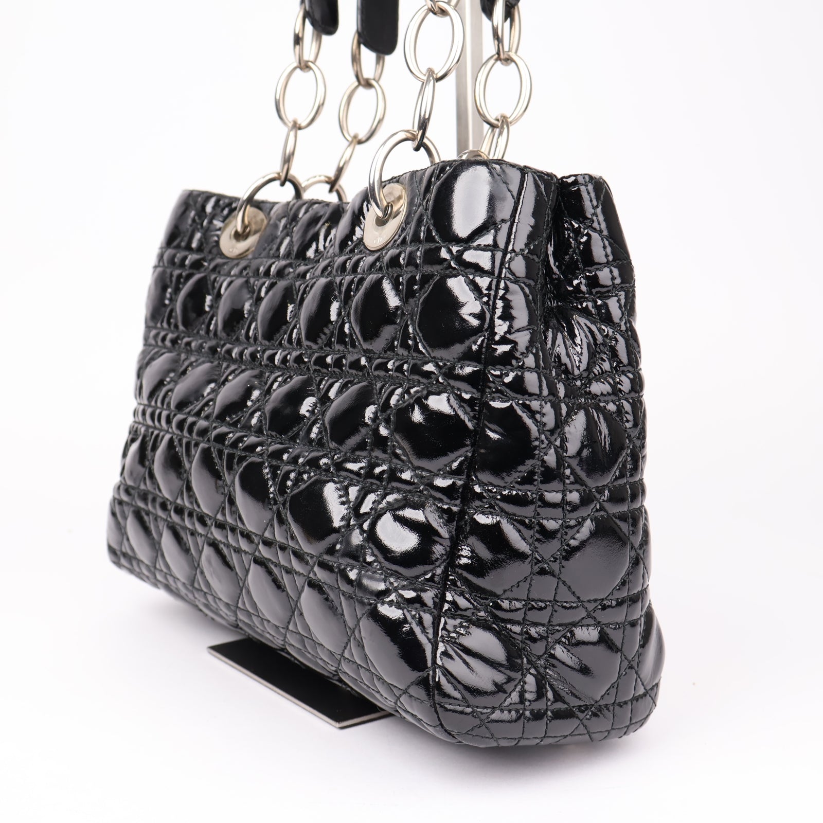 J1191 Christian Dior Black Cannage Quilted Patent Leather Bag- Pre Owned