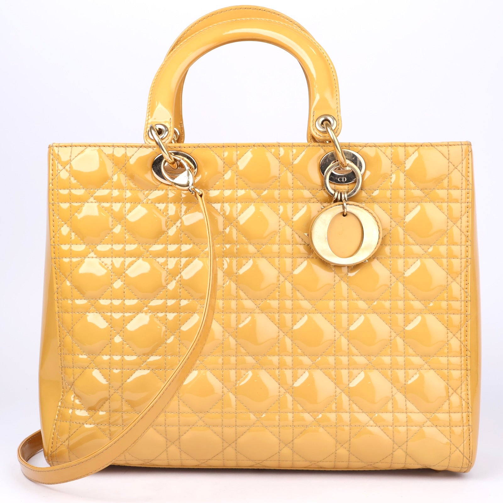 J1147 Dior Yellow Cannage Patent Leather Lady Dior Tote- Pre Owned