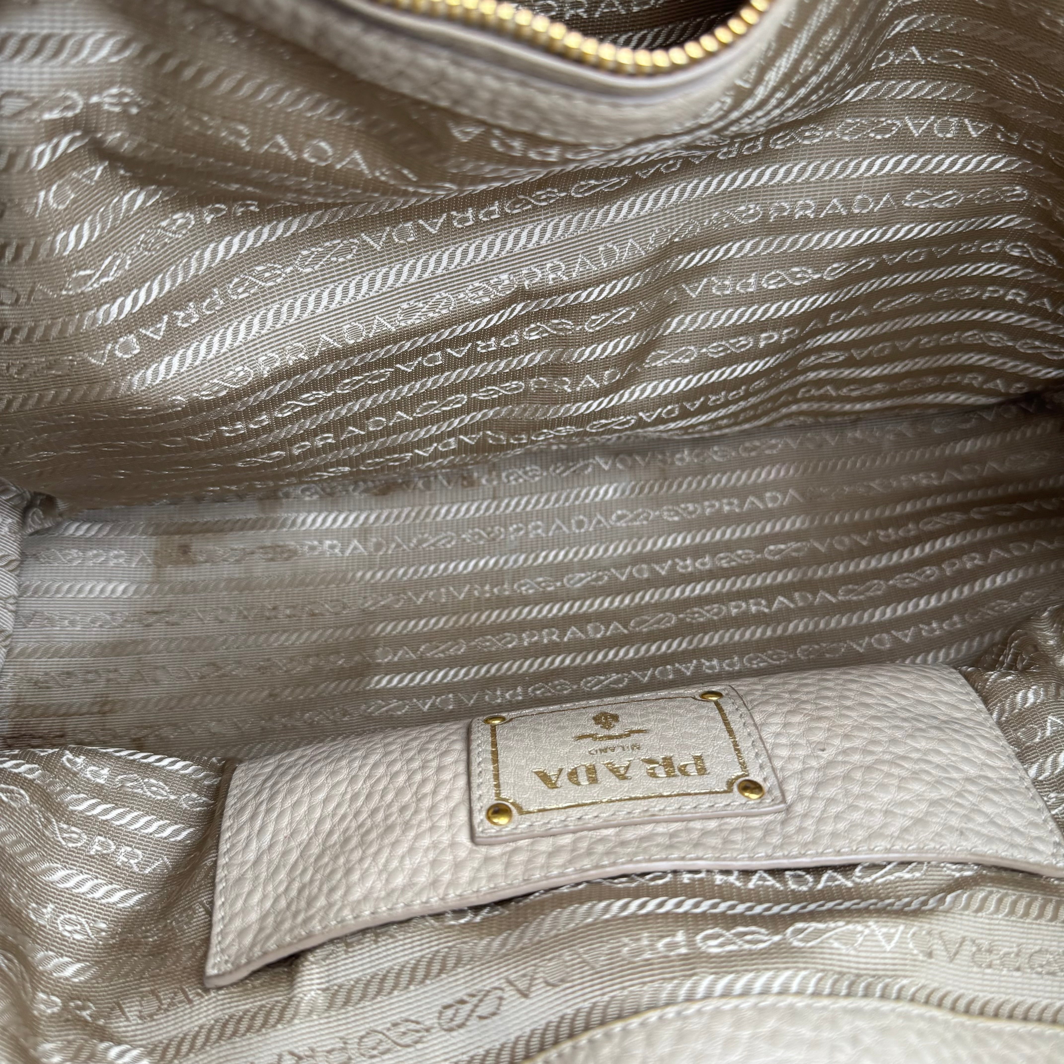 J3628 Prada Tote Bag Shoulder Beige Leather- Pre Owned