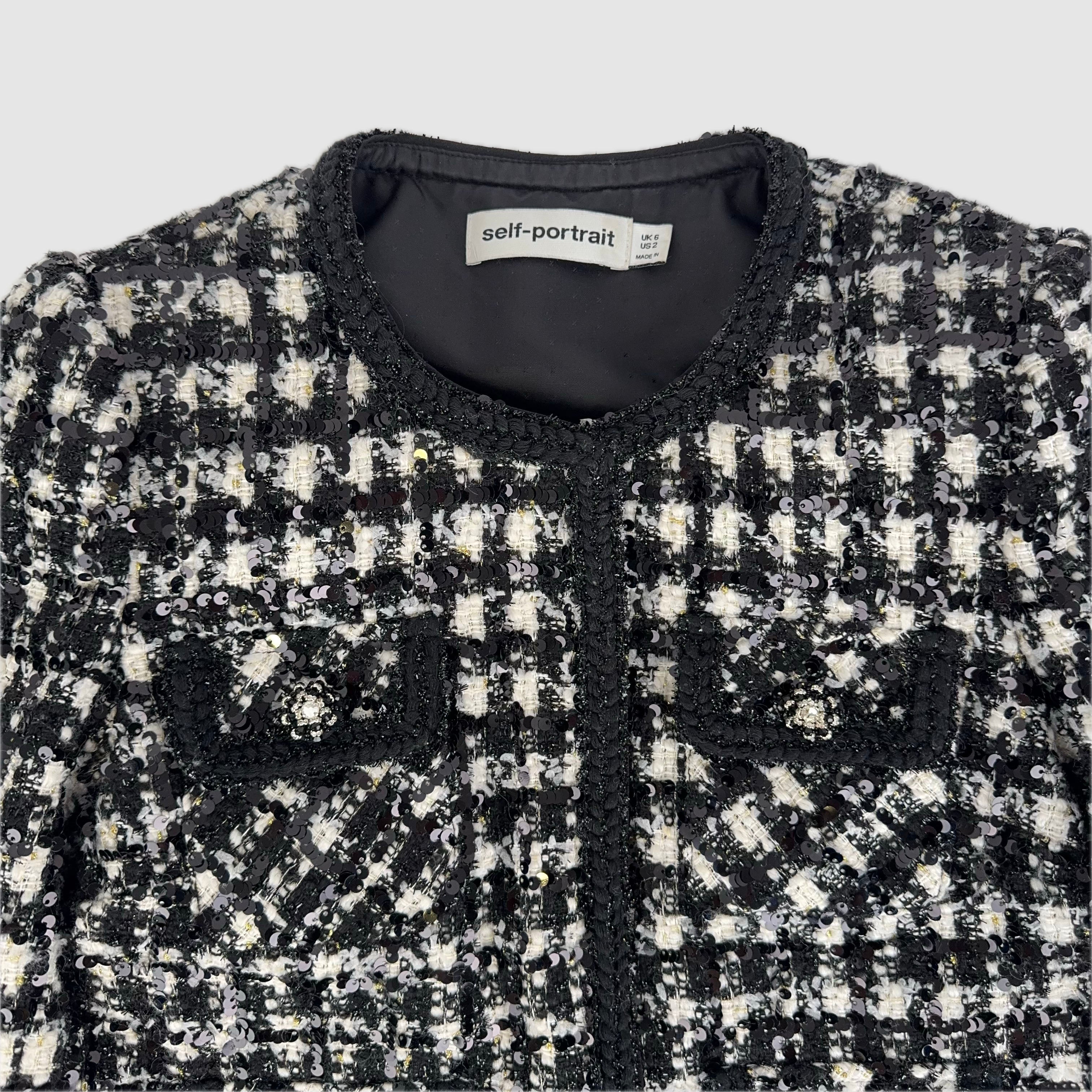 PRE OWNED - SELF PORTRAIT
Round neck bouclé-texture woven jacket