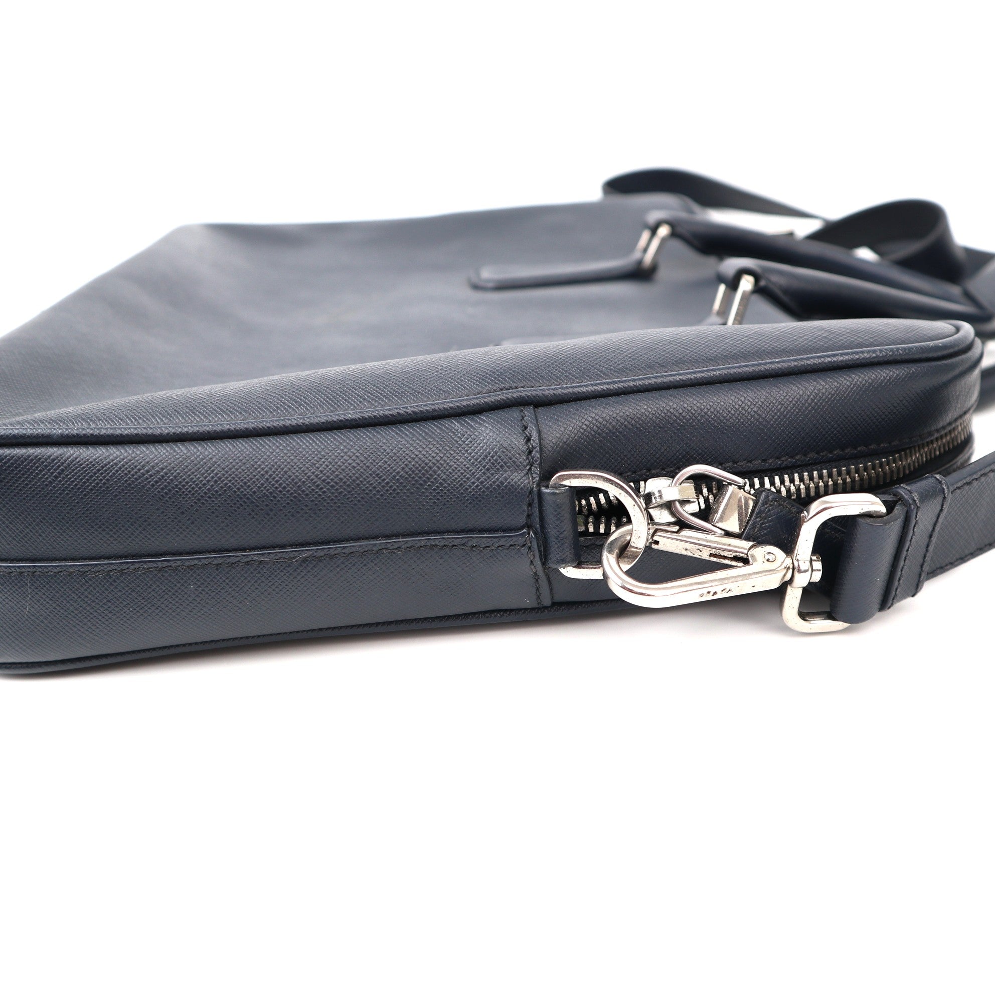 C1219 Prada Briefcase in Navy Blue Saffiano Leather -Pre Owned