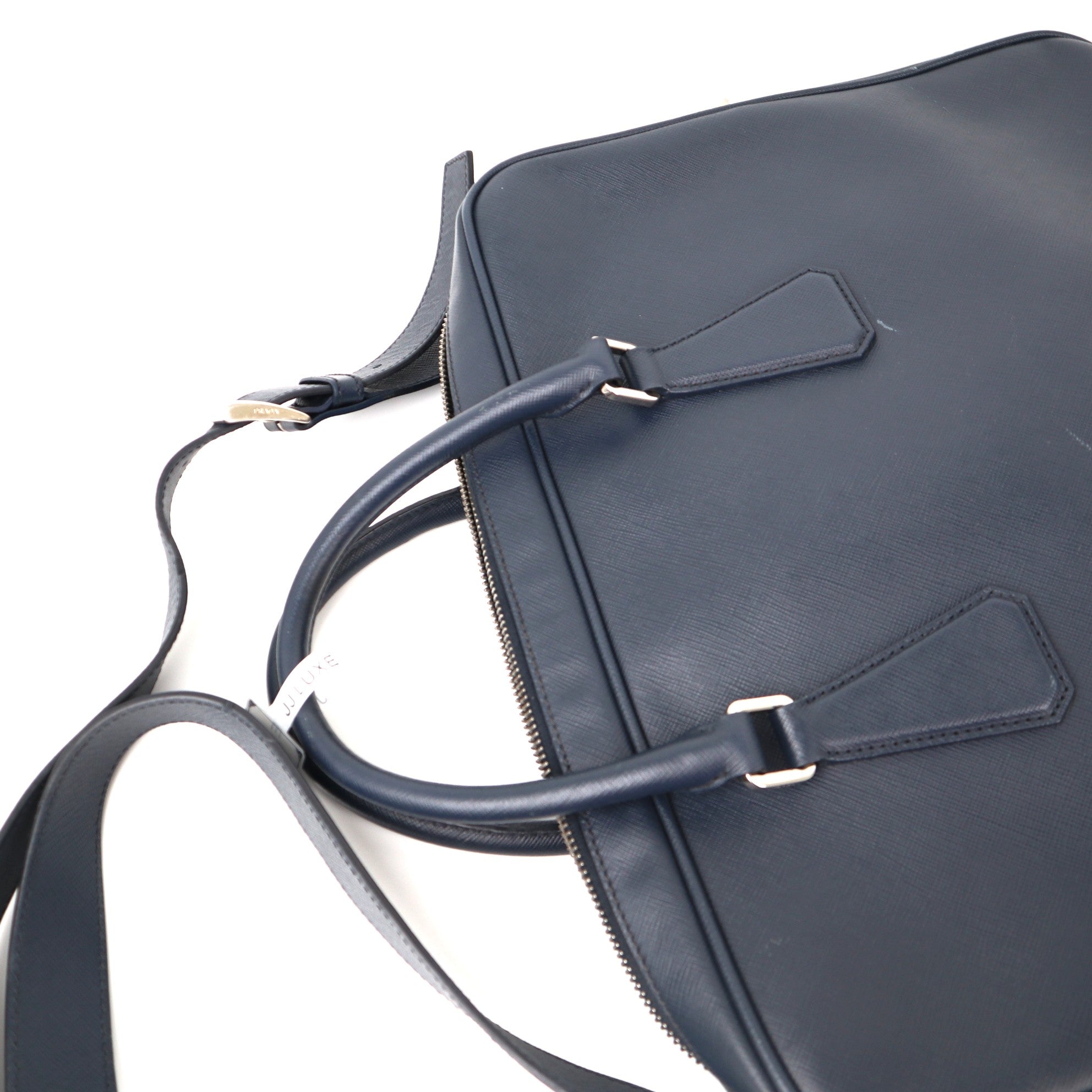 C1219 Prada Briefcase in Navy Blue Saffiano Leather -Pre Owned
