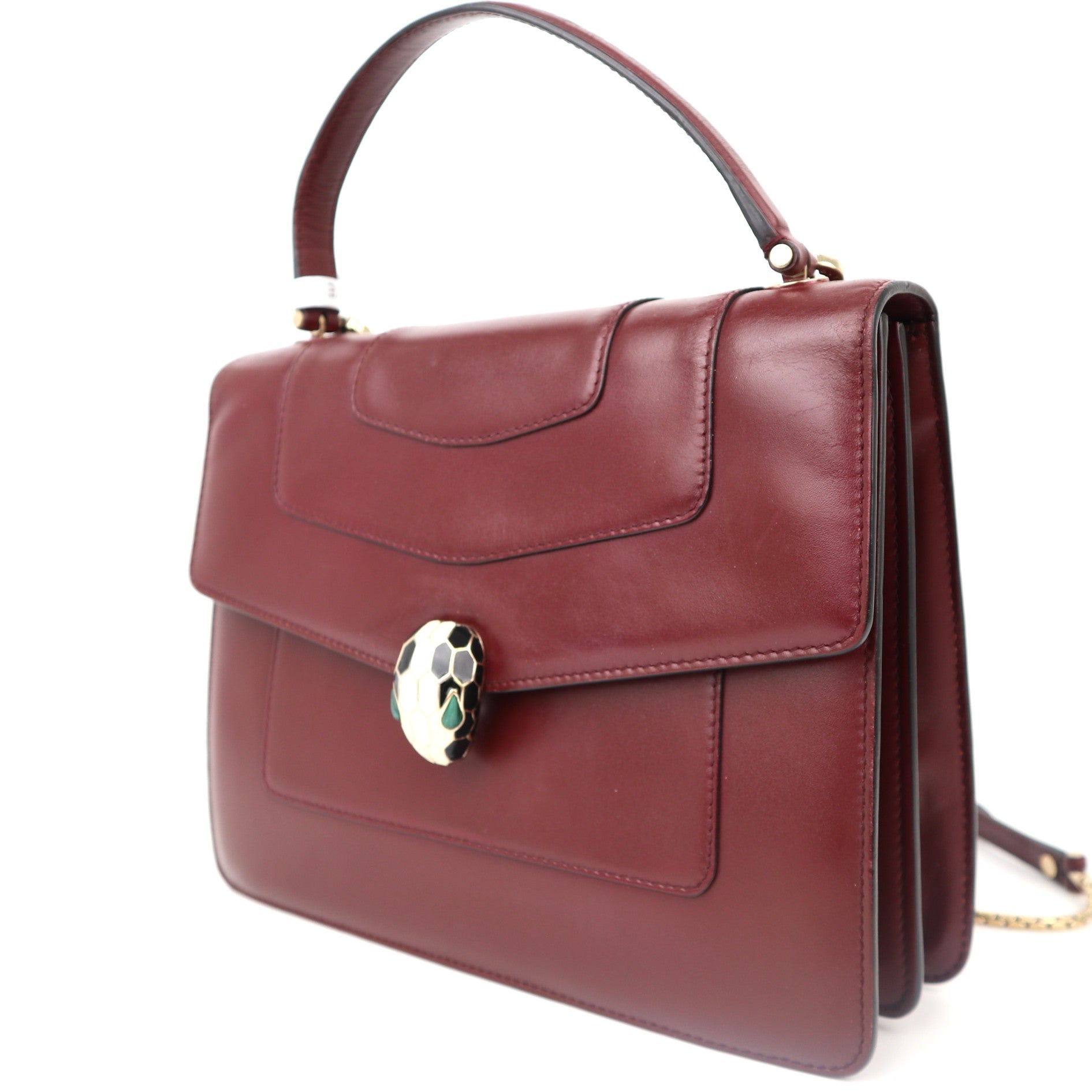 C1221 Bulgari Calfskin Serpenti Forever Top Handle Red-Pre Owned