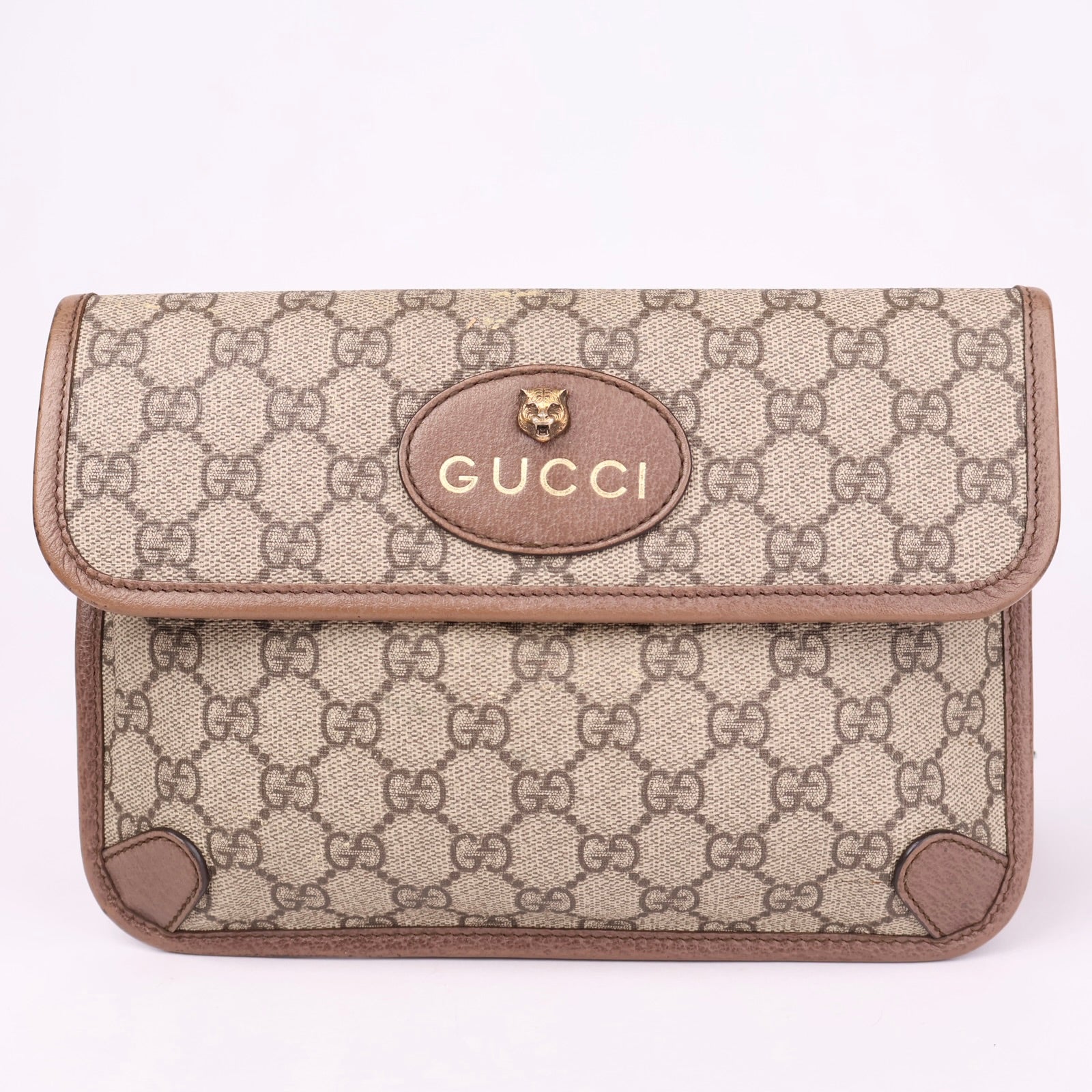 J1095 Gucci GG Supreme Belt Bag Brown Cloth- Pre Owned