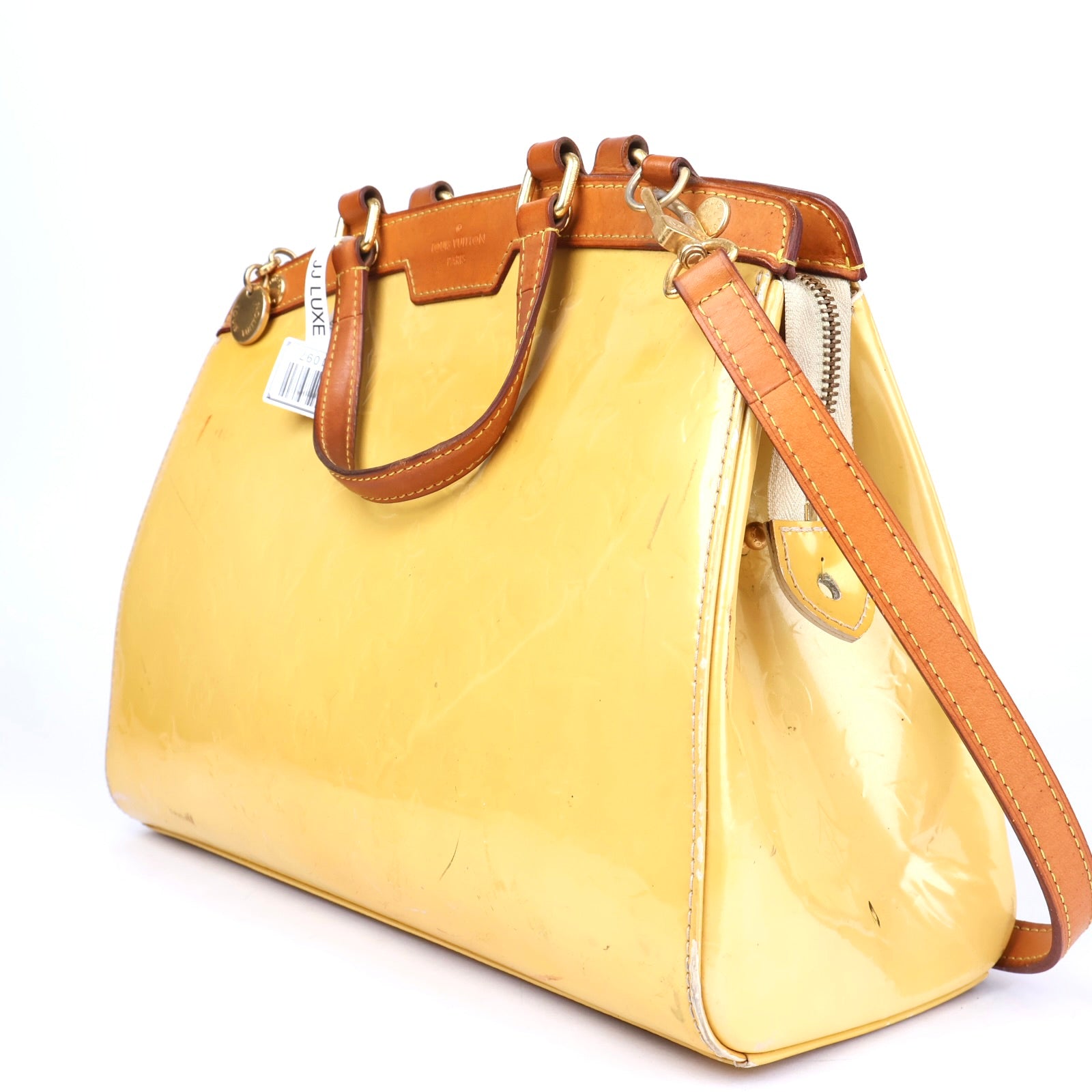 J1097 Louis Vuitton Blanc Corail Monogram Vernis Brea MM Bag- Pre Owned