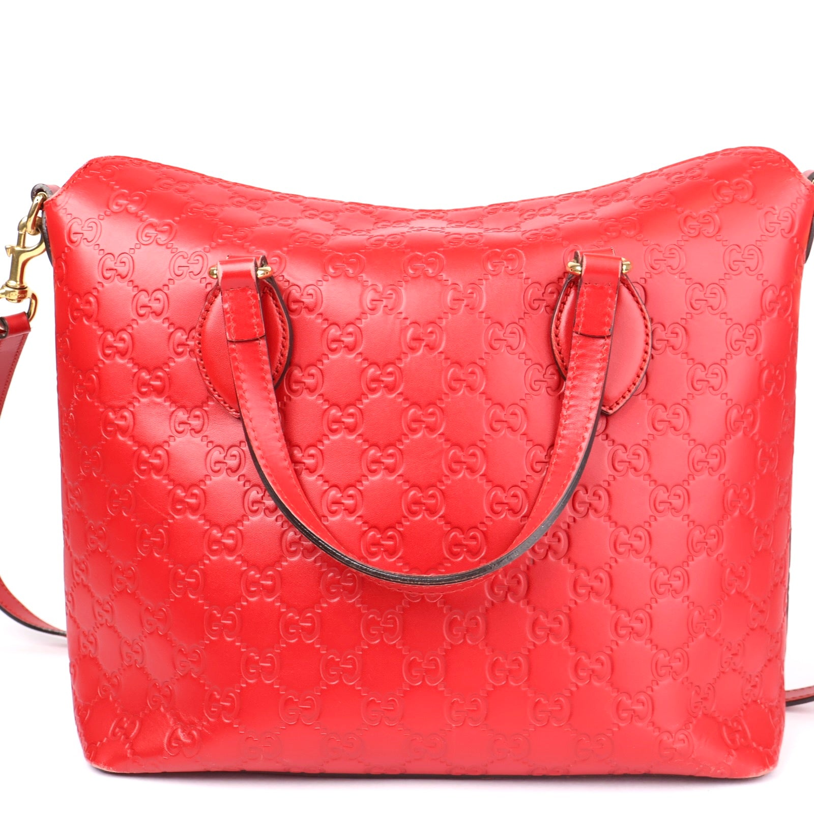 J1091 Gucci Red Guccissima Leather Top Handle Bag- Pre Owned